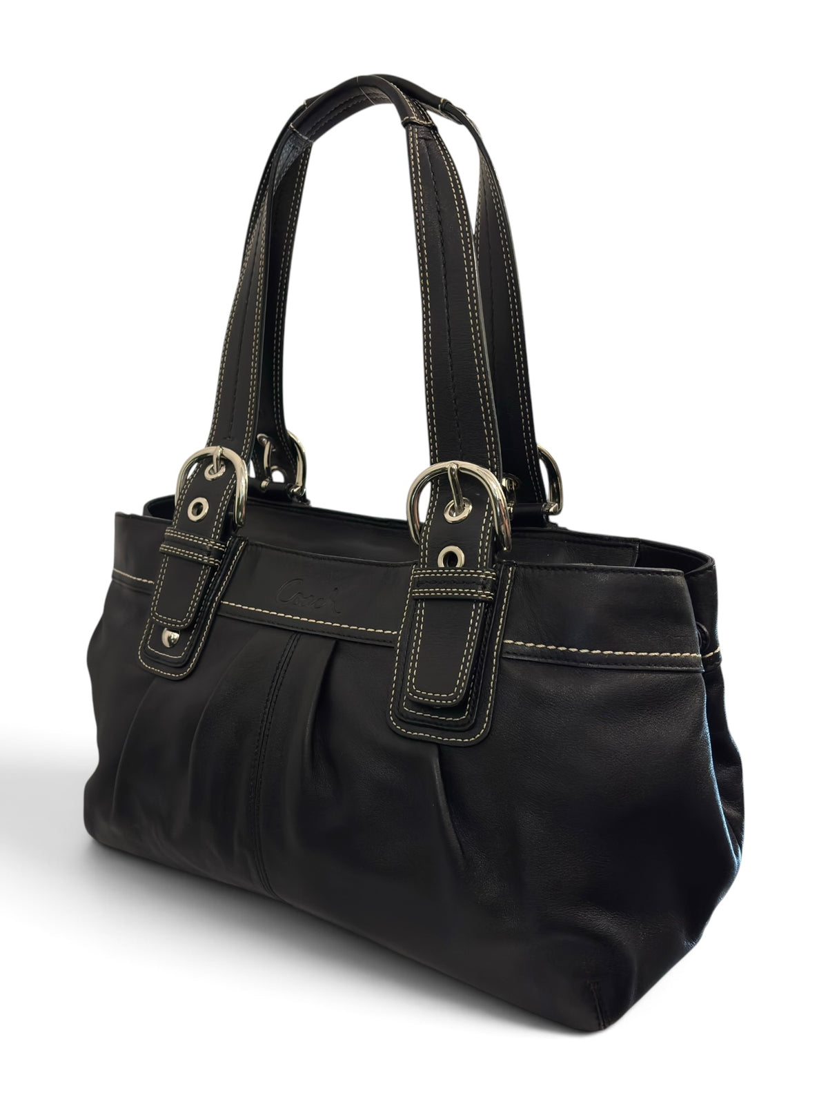 Vintage Coach Soho Bag F13732 Pleated Black Leather Tote