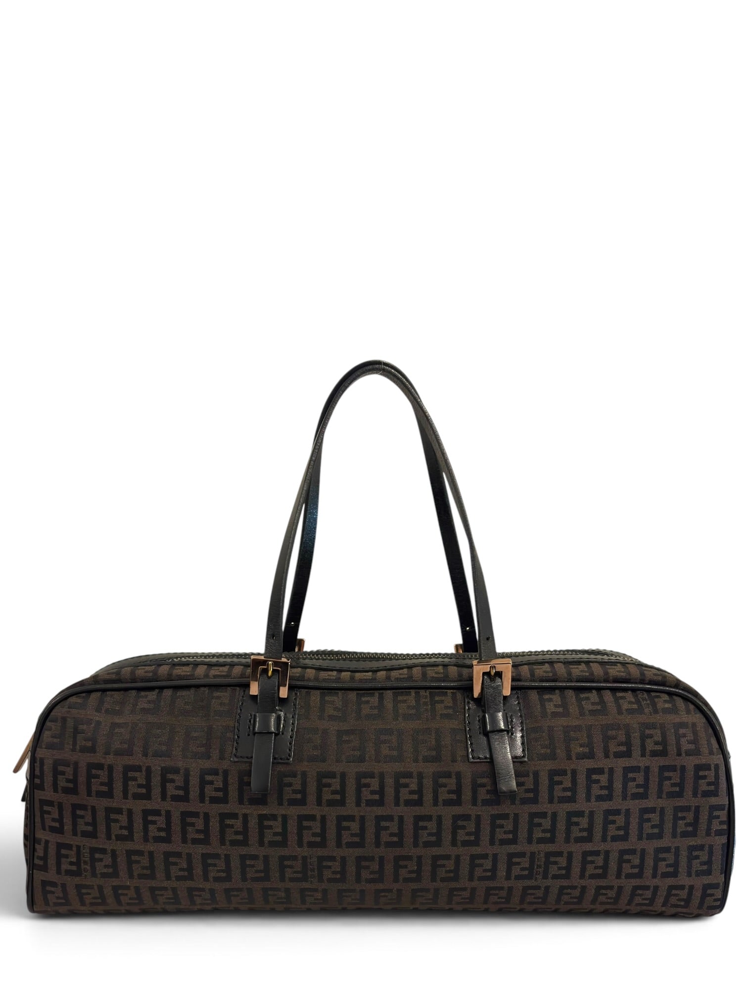 Vintage Fendi Zucchino Brown Monogram Boston
Barrel Handbag