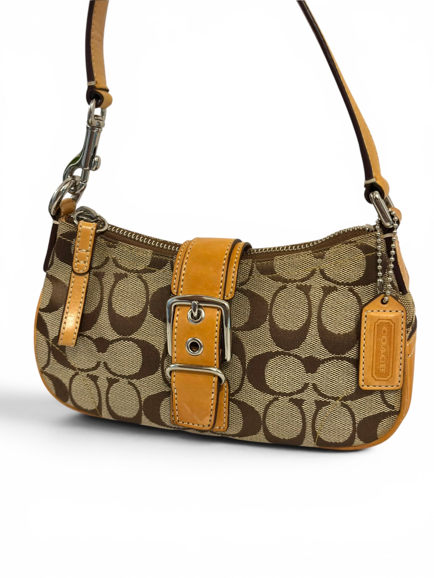 Coach Brown & Beige Tan Signature Mini Soho Demi Canvas & Leather Vintage Hobo Shoulder Bag