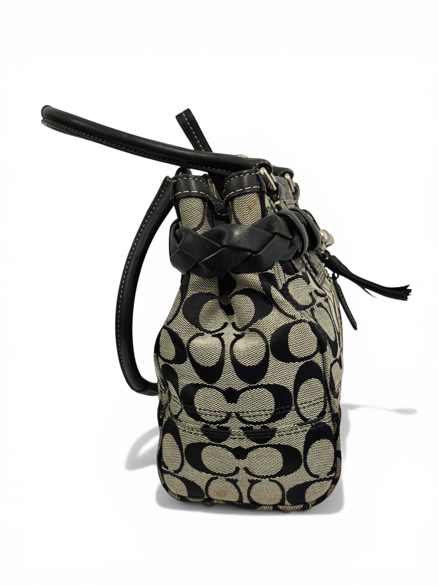 Coach Black & Grey Hampton Clip Braided Vintage Canvas & Leather Tote Shoulder Bag