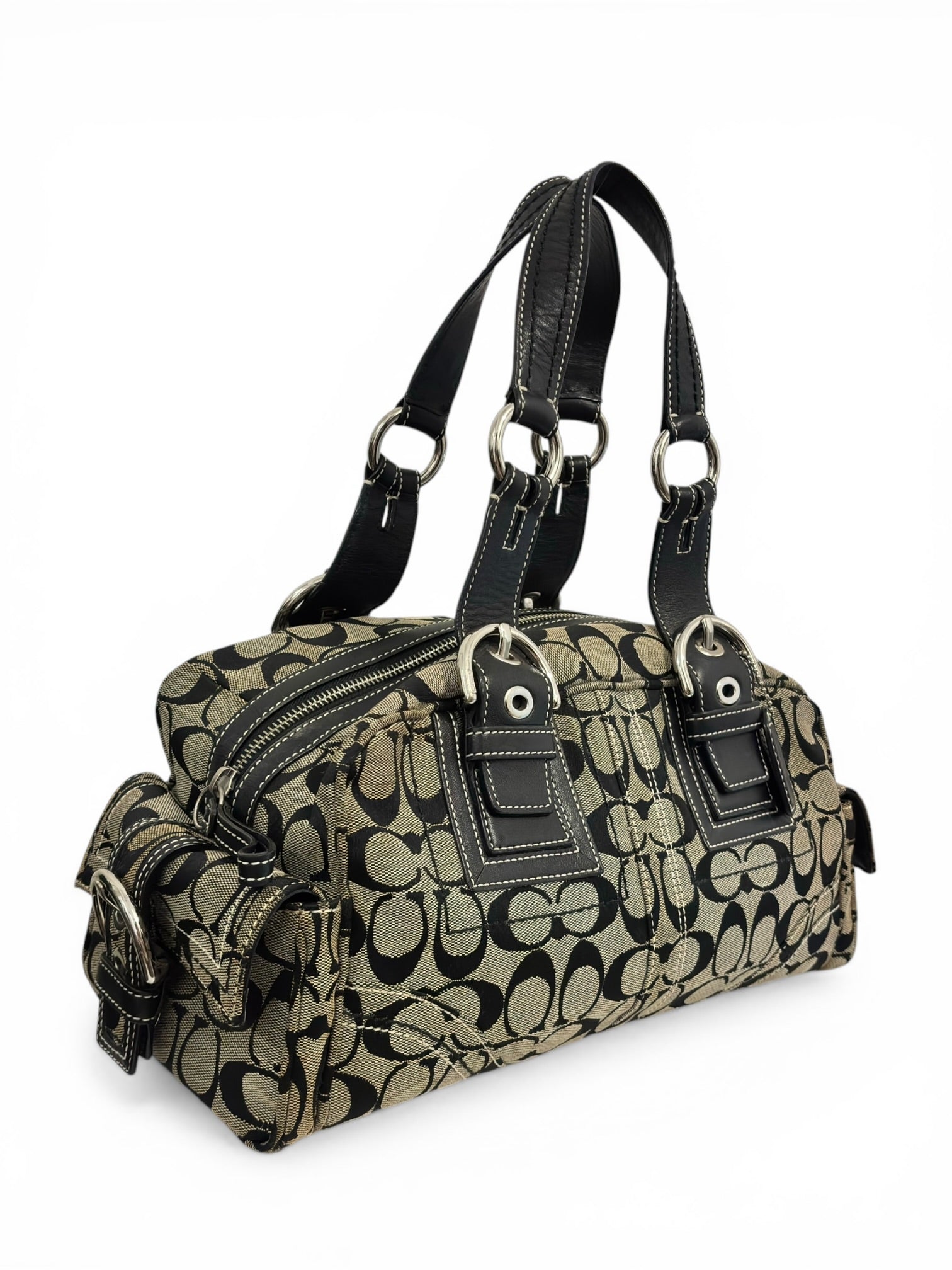 Coach Soho Black & Grey Signature Buckle Boston
Shoulder Bag