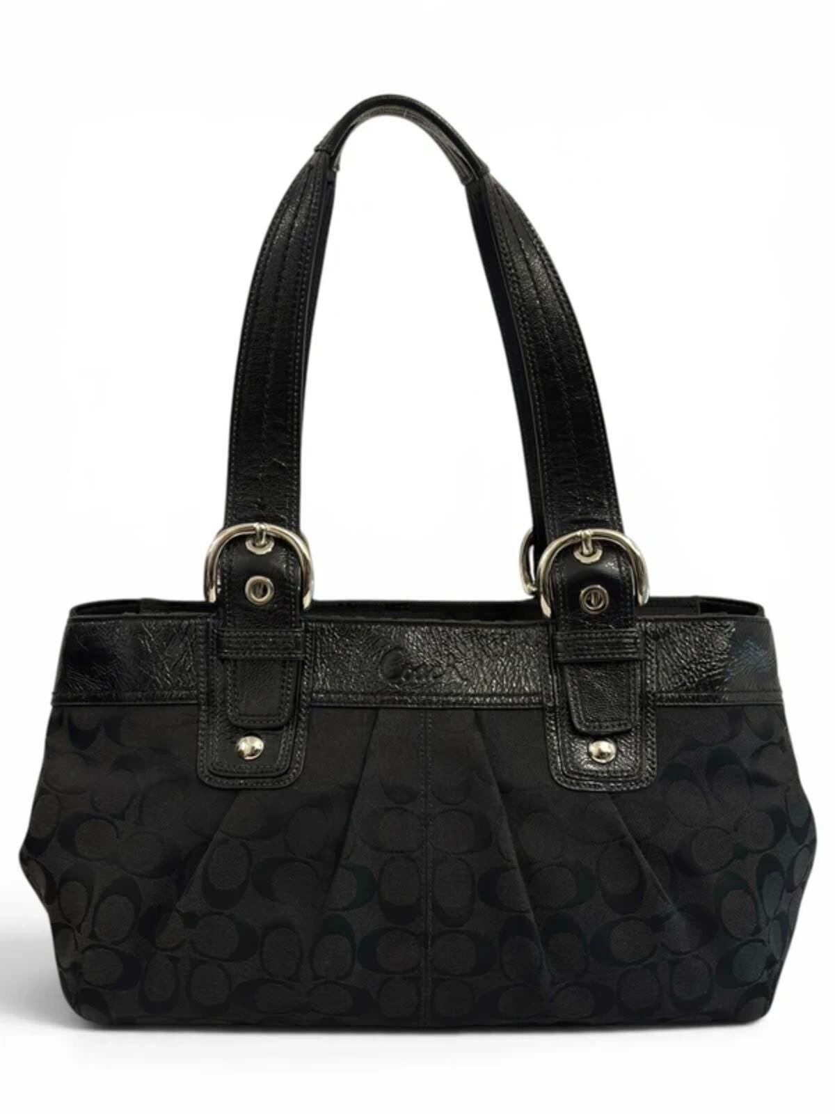 Coach Black Soho Signature Pleated Canvas & Patent Leather Vintage F13742 Tote Shoulder Bag