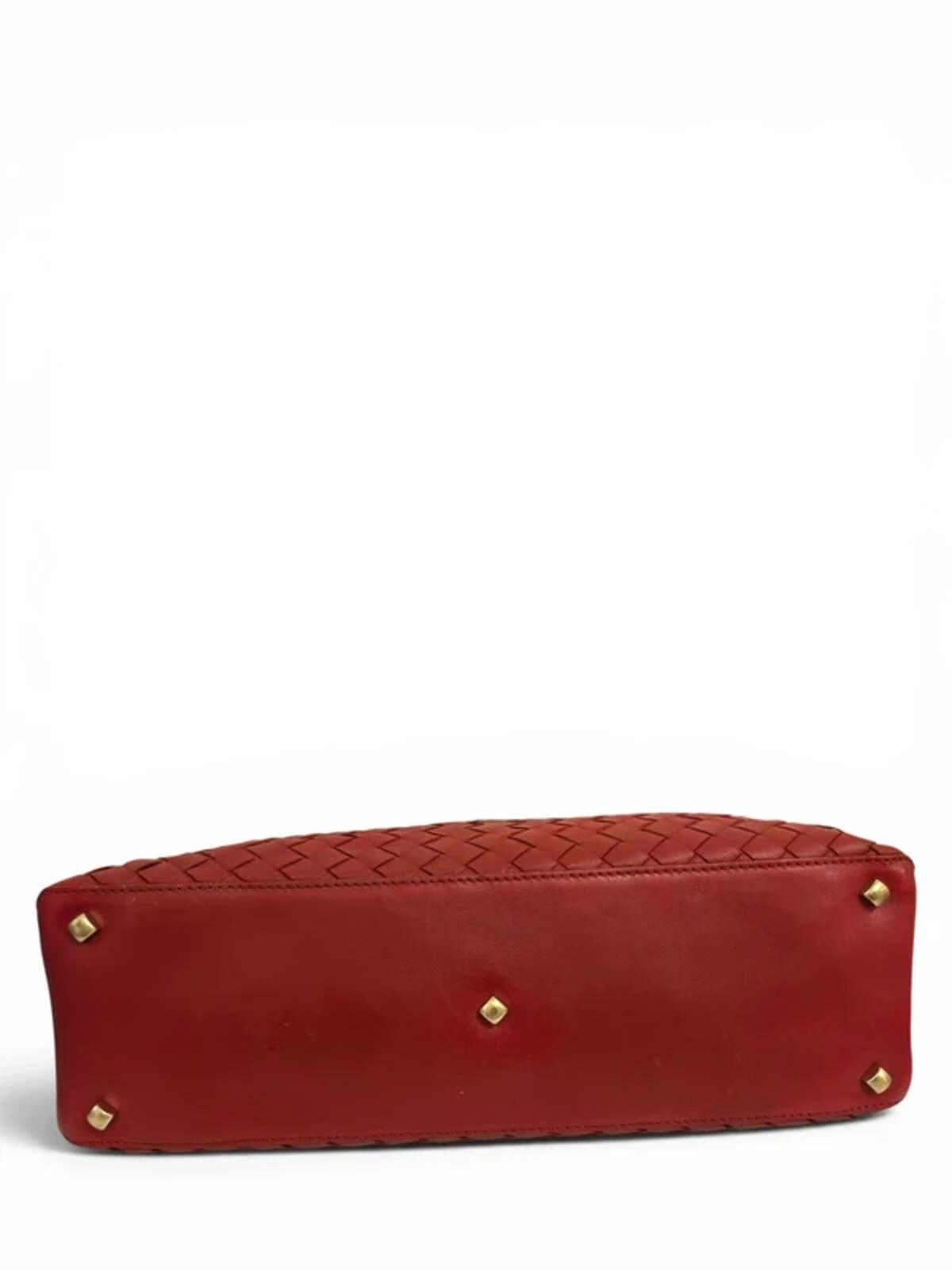 Bottega Veneta Red Leather Intrecciato Fourre Tote Woven Shoulder Bag