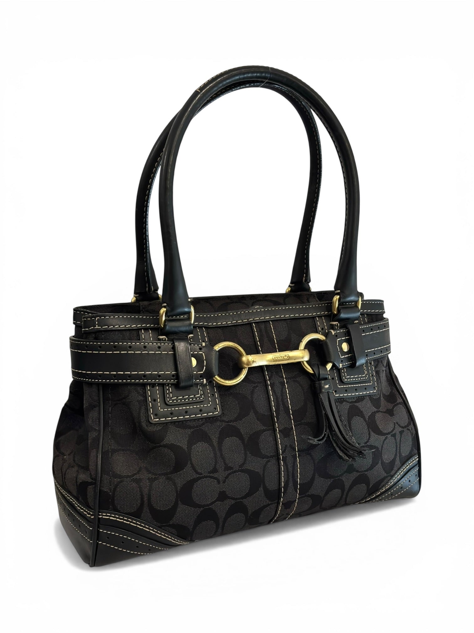 Coach Black Signature Canvas & Leather Hampton Vintage Shoulder Bag