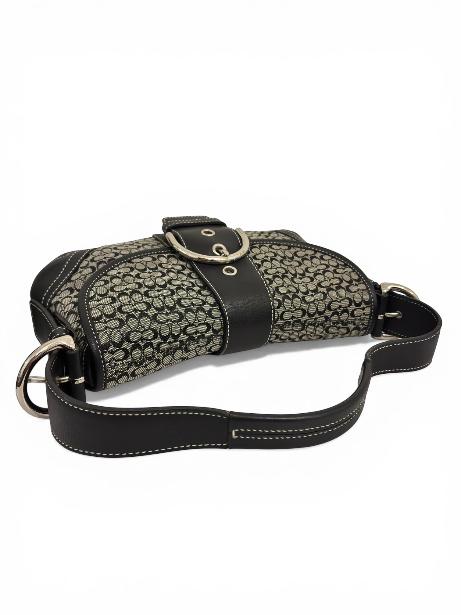 Coach Soho Black & Grey Signature Canvas & Leather Vintage Hobo Shoulder Bag