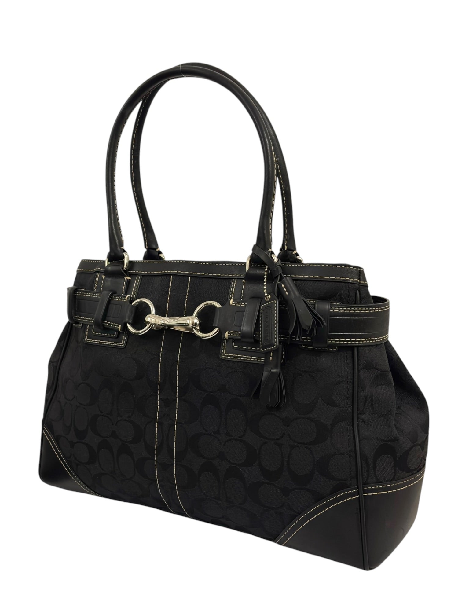Vintage Coach Bag Hamptons Signature Tote In Black 10246