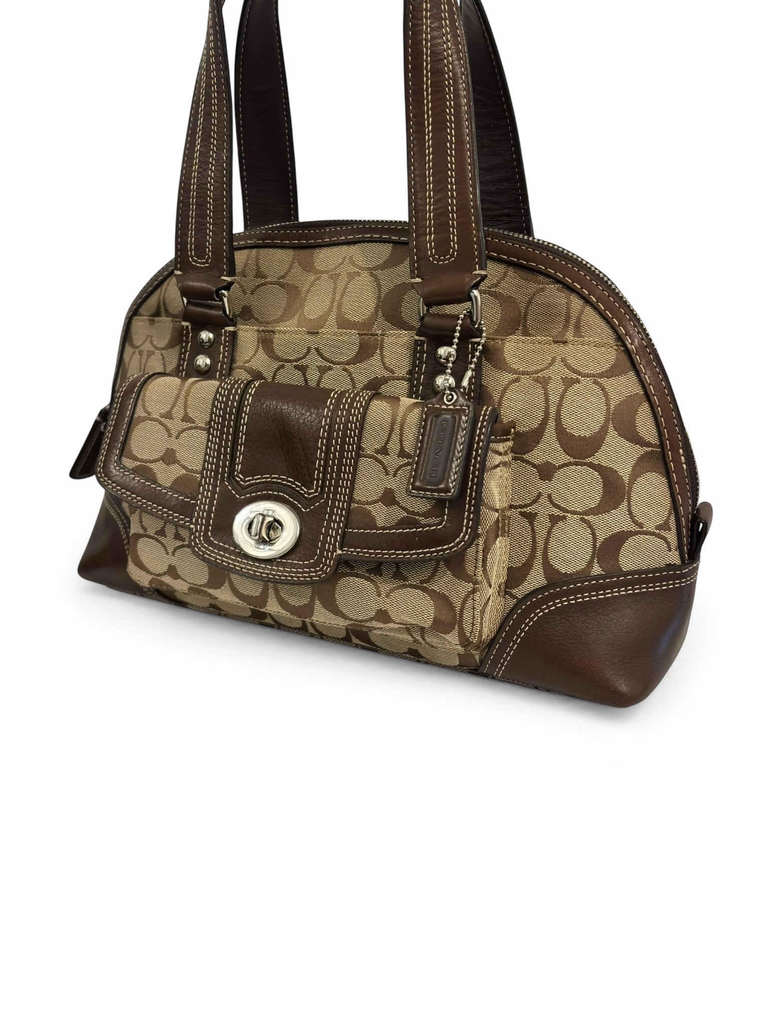 Coach Brown Signature Hamptons Canvas & Leather Dome Shoulder Bag