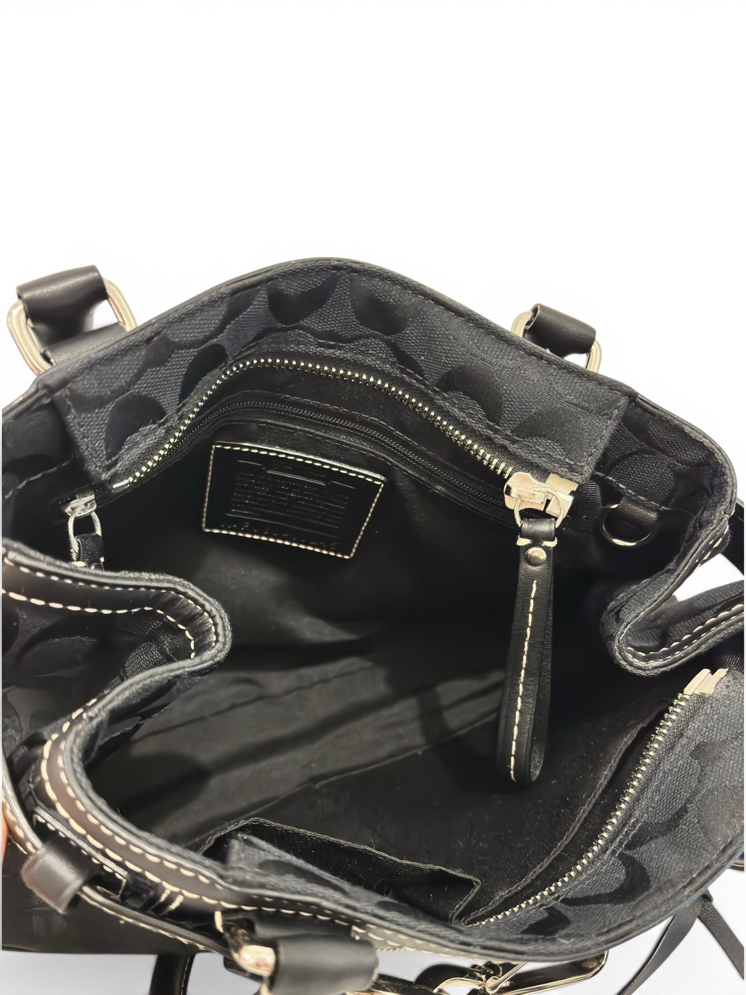 Coach Black Hampton Canvas & Leather Clip Tassel Belted Tote Shoulder Bag