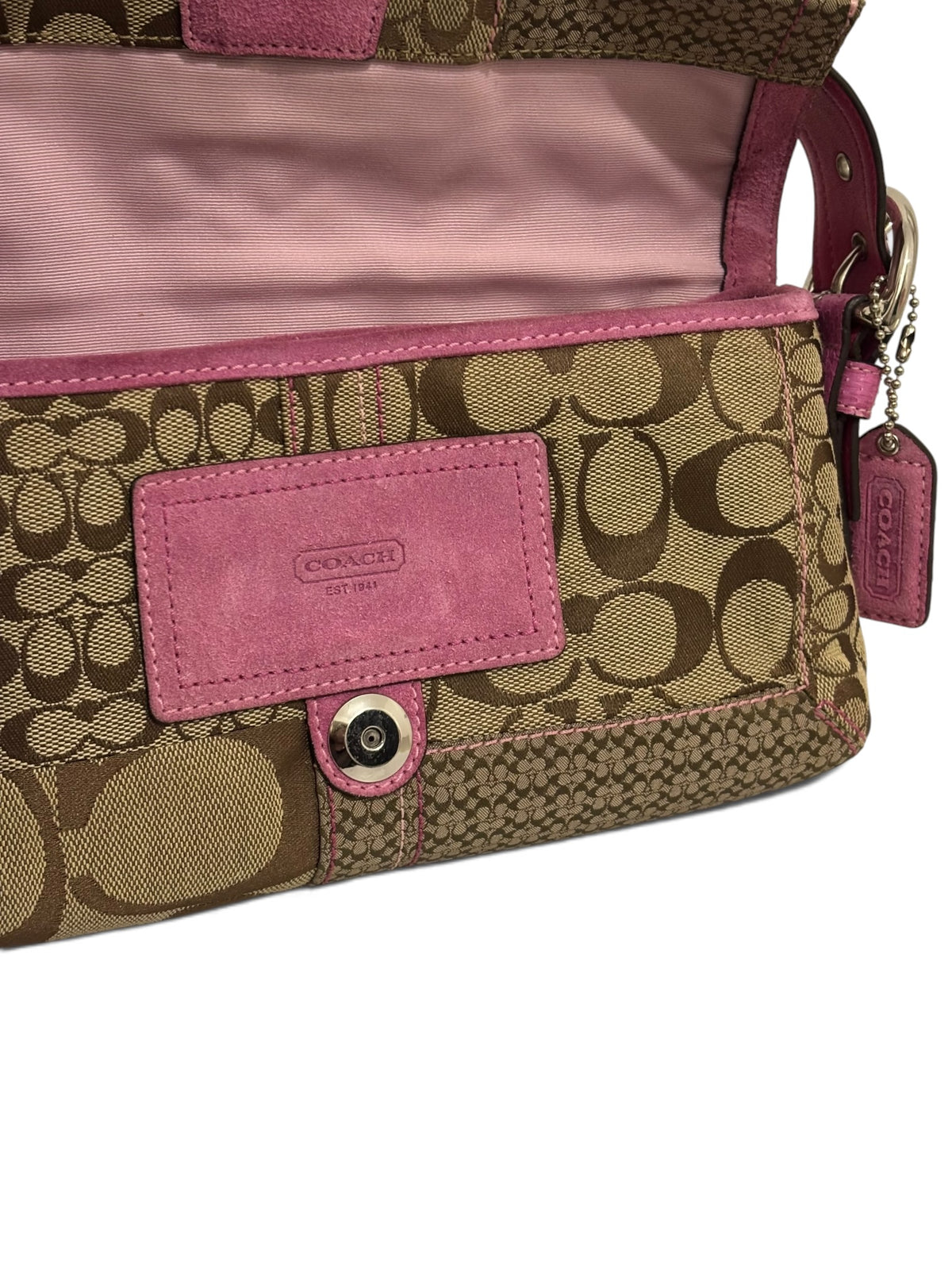 Vintage Coach 3689 Soho Patchwork Shoulder Bag Pink Python Trim