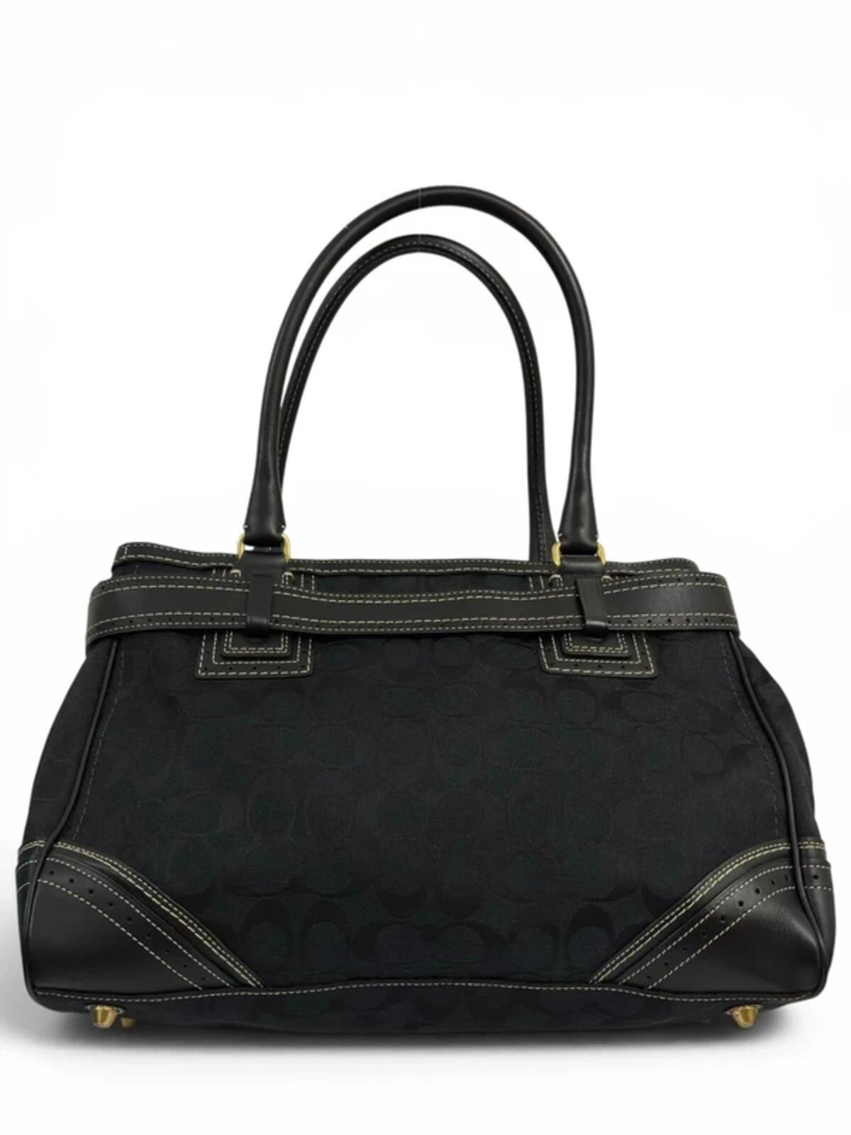 Coach Large Black Hampton Canvas & Leather Clip Tassel Belted Tote Shoulder Bag