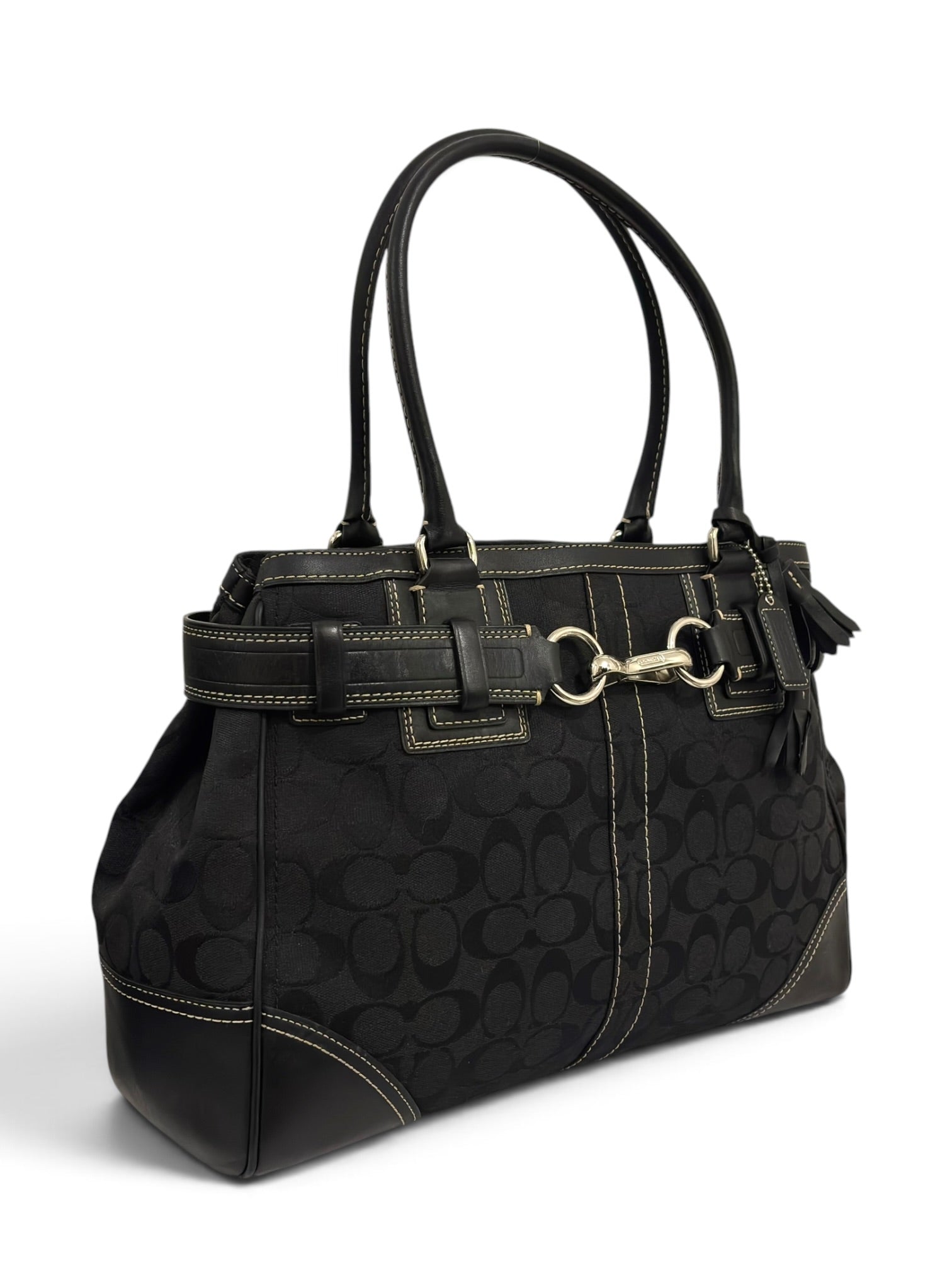Vintage Coach Bag Hamptons Signature Tote In Black 10246