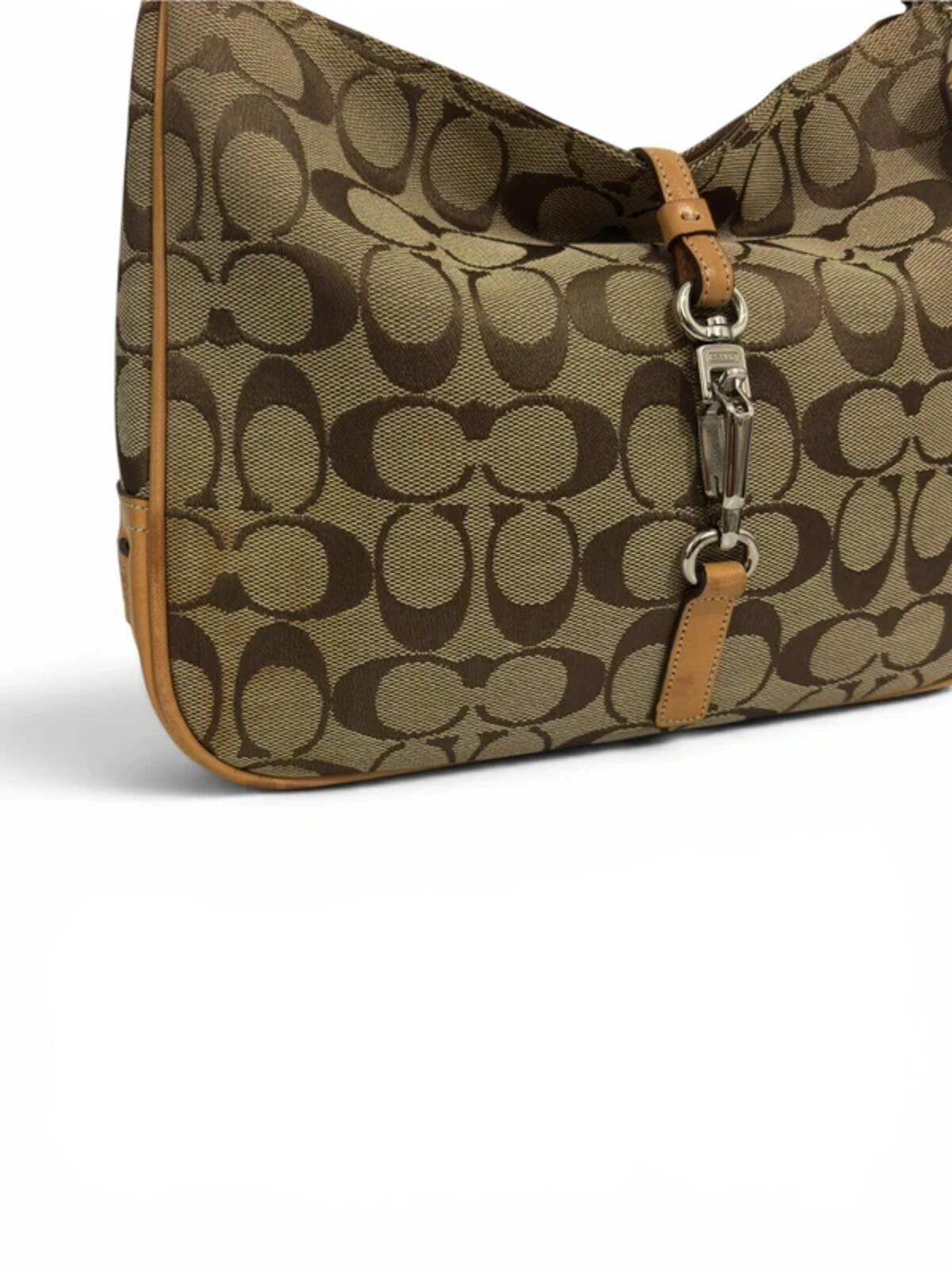 Coach Brown Tan Hamptons Brown Clip Canvas & Leather Vintage Hobo Shoulder Bag