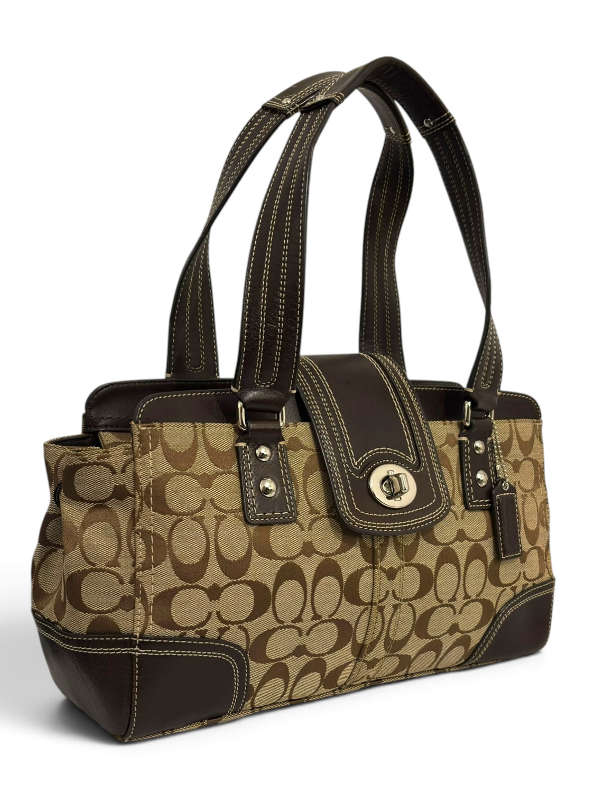 Vintage Coach Bag Hamptons Signature Brown Tote F13975