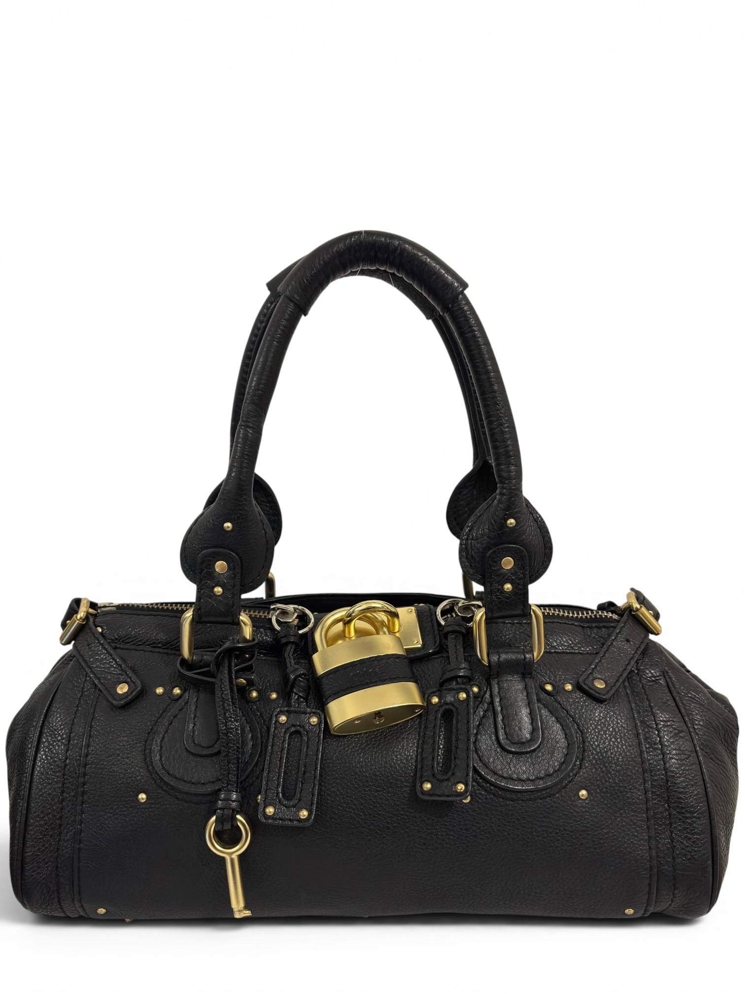 Chloe Paddington Large Black Leather Padlock & Key Rare Vintage Boston Shoulder Bag