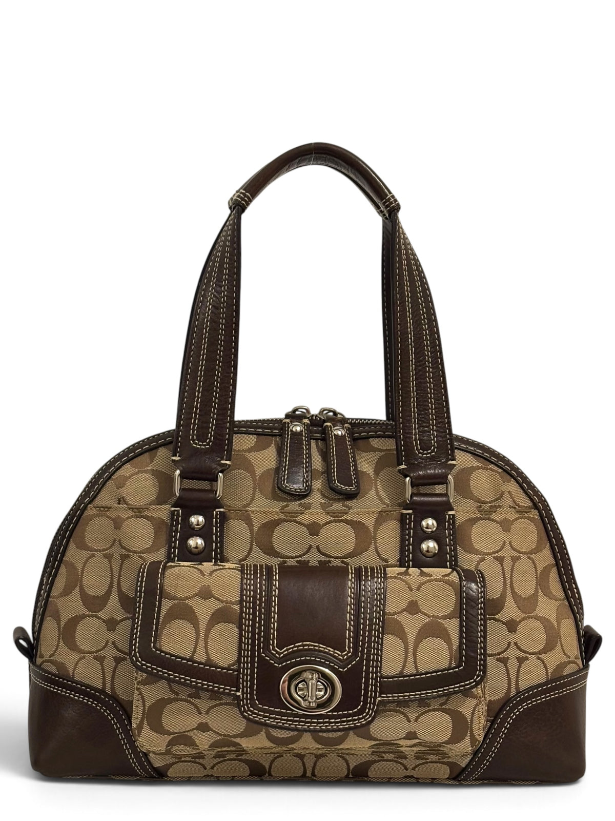 Vintage Coach Hamptons Bag F13977 Turnlock In Signature Brown