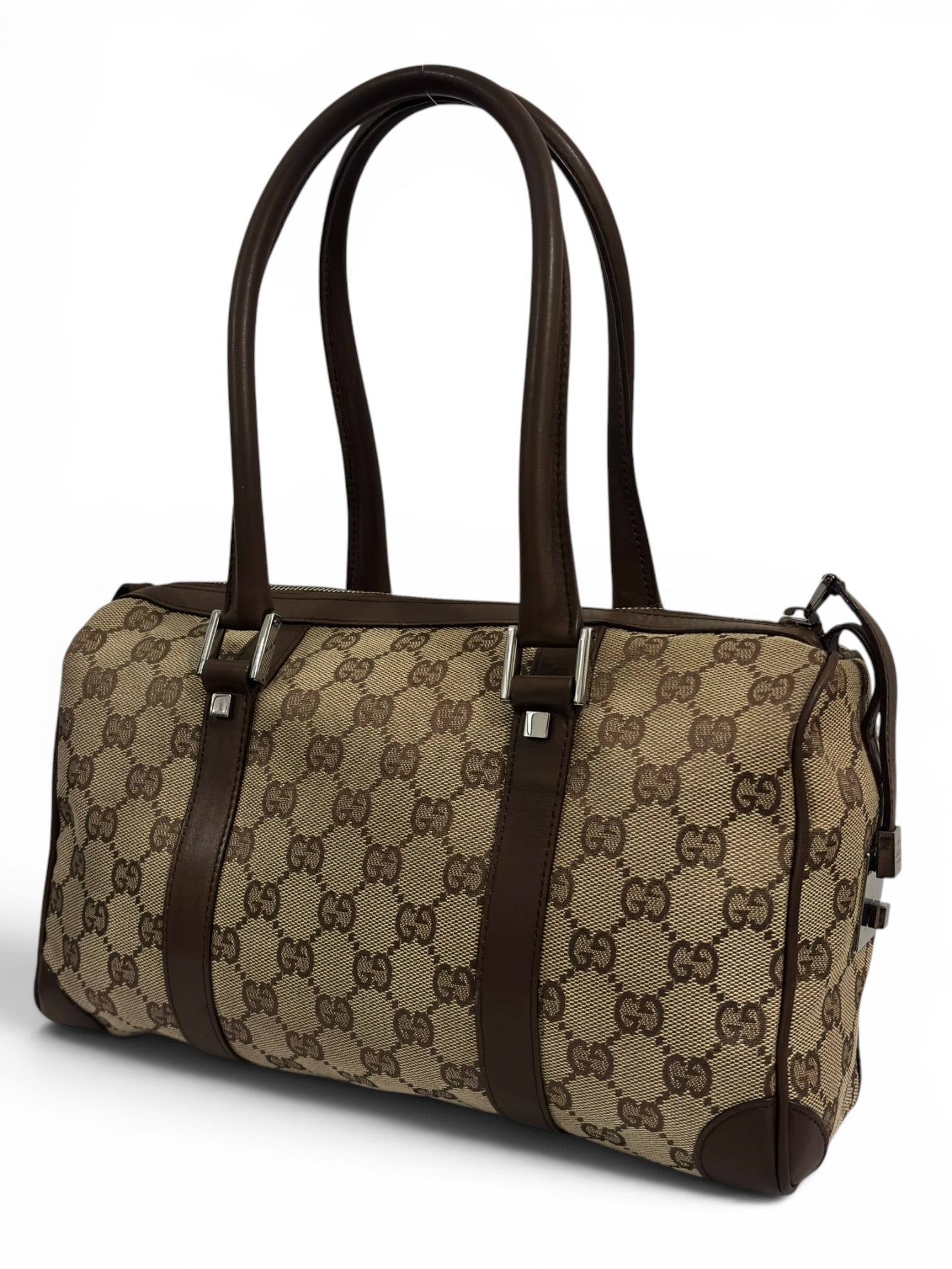Gucci GG Supreme Beige / Ebony Brown Canvas & Leather Vintage Joy Boston Shoulder Bag