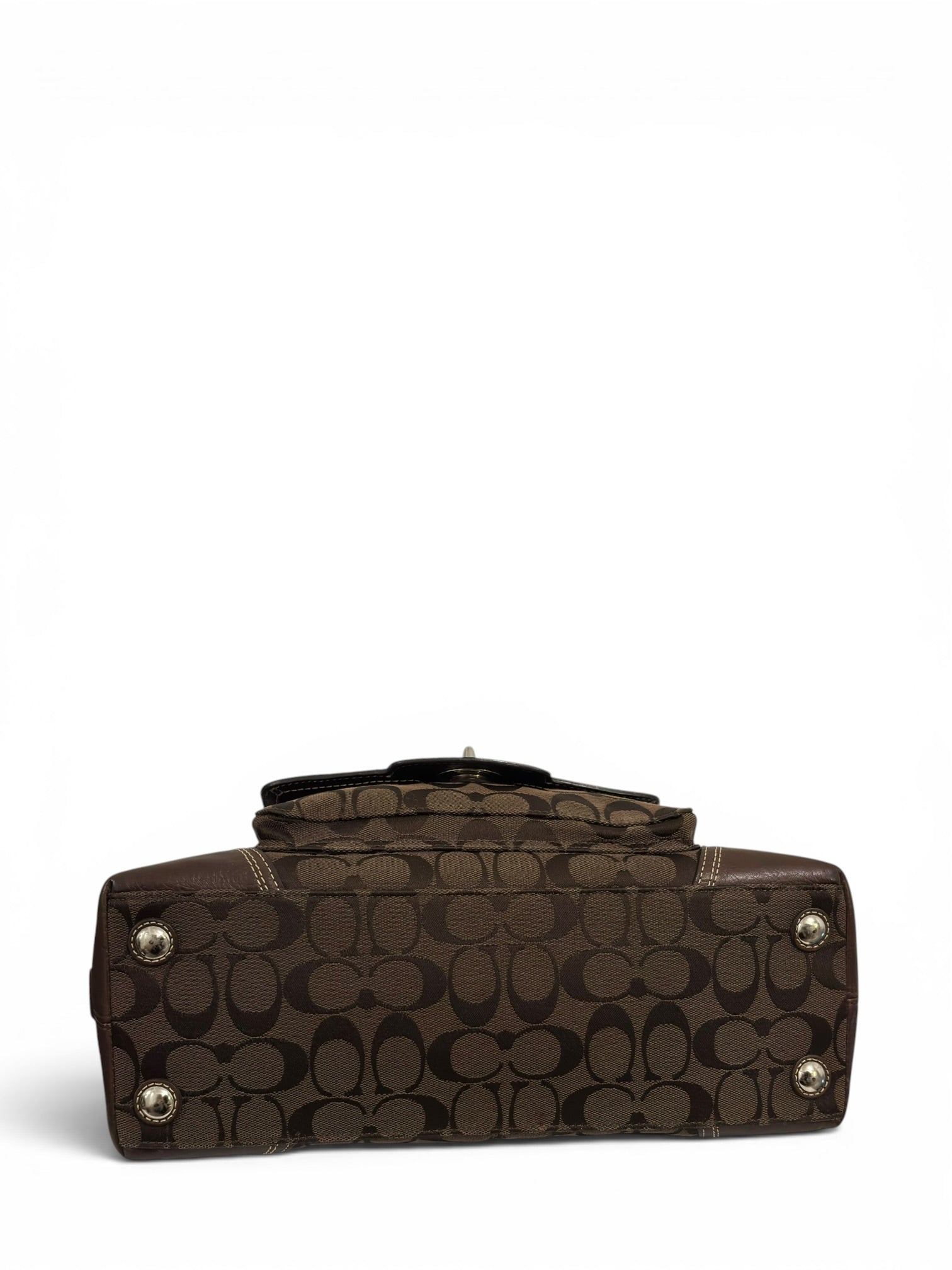 Coach Dark Brown Chocolate Signature Hamptons Canvas & Leather Dome Sh
