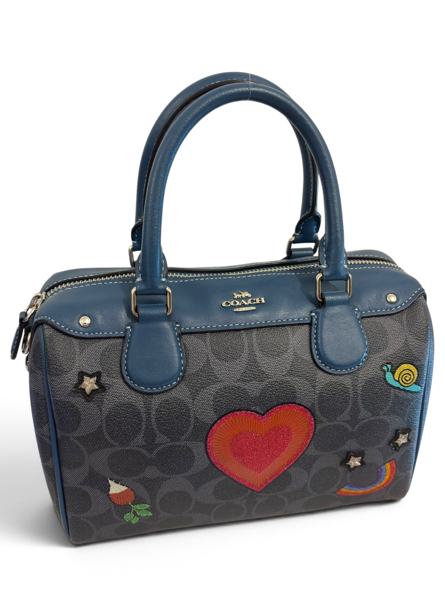 Coach Mini Bennett Embroidered Bag Signature Blue Patch Leather Heart Rainbow Handbag F26166