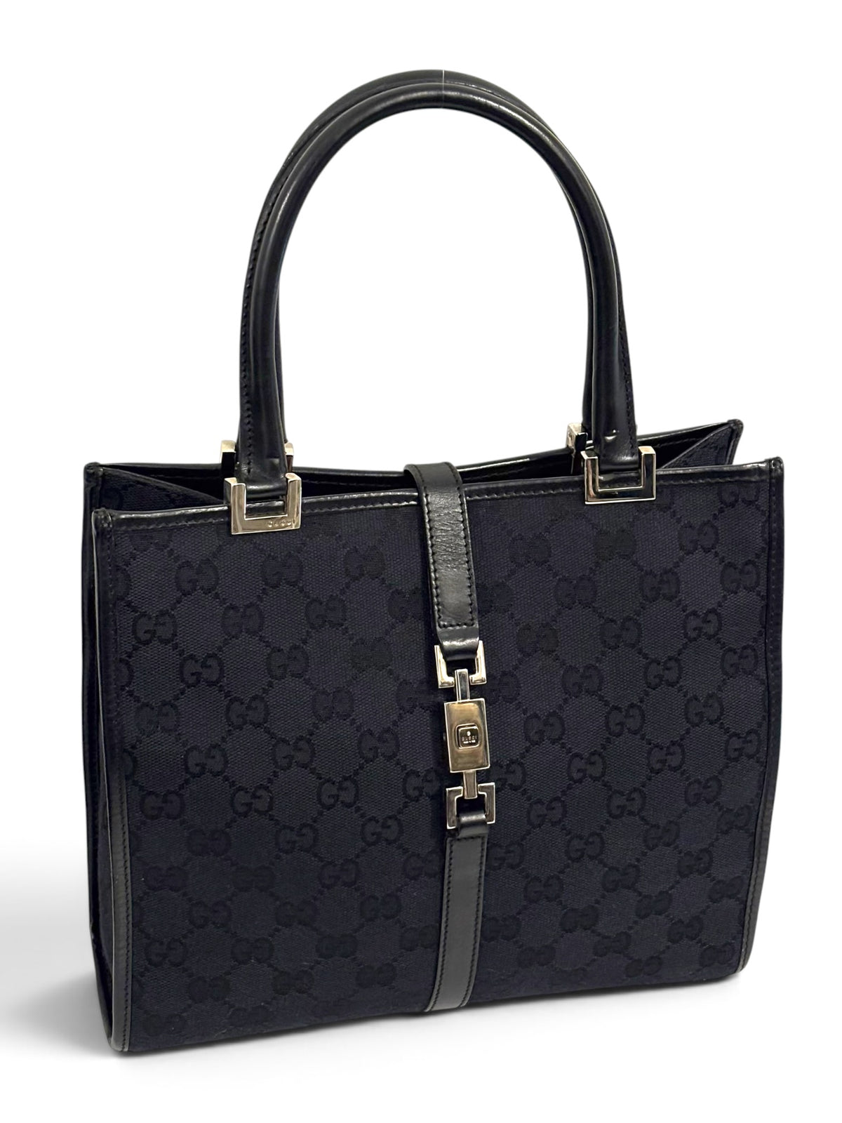 Vintage Gucci Jackie Tote Bag Black GG Canvas 002 1065 3444