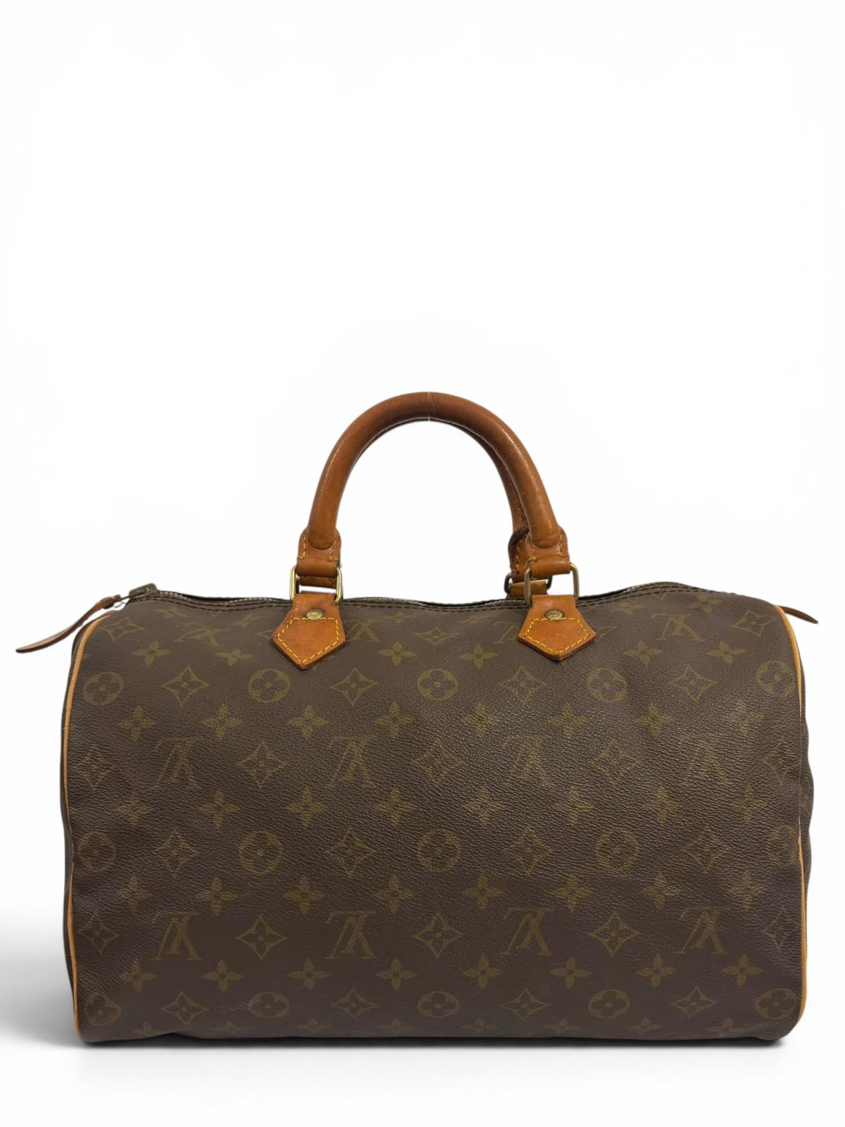 Louis Vuitton Speedy 35 Monogram Canvas & Leather Made In France Top Handle Boston Handbag