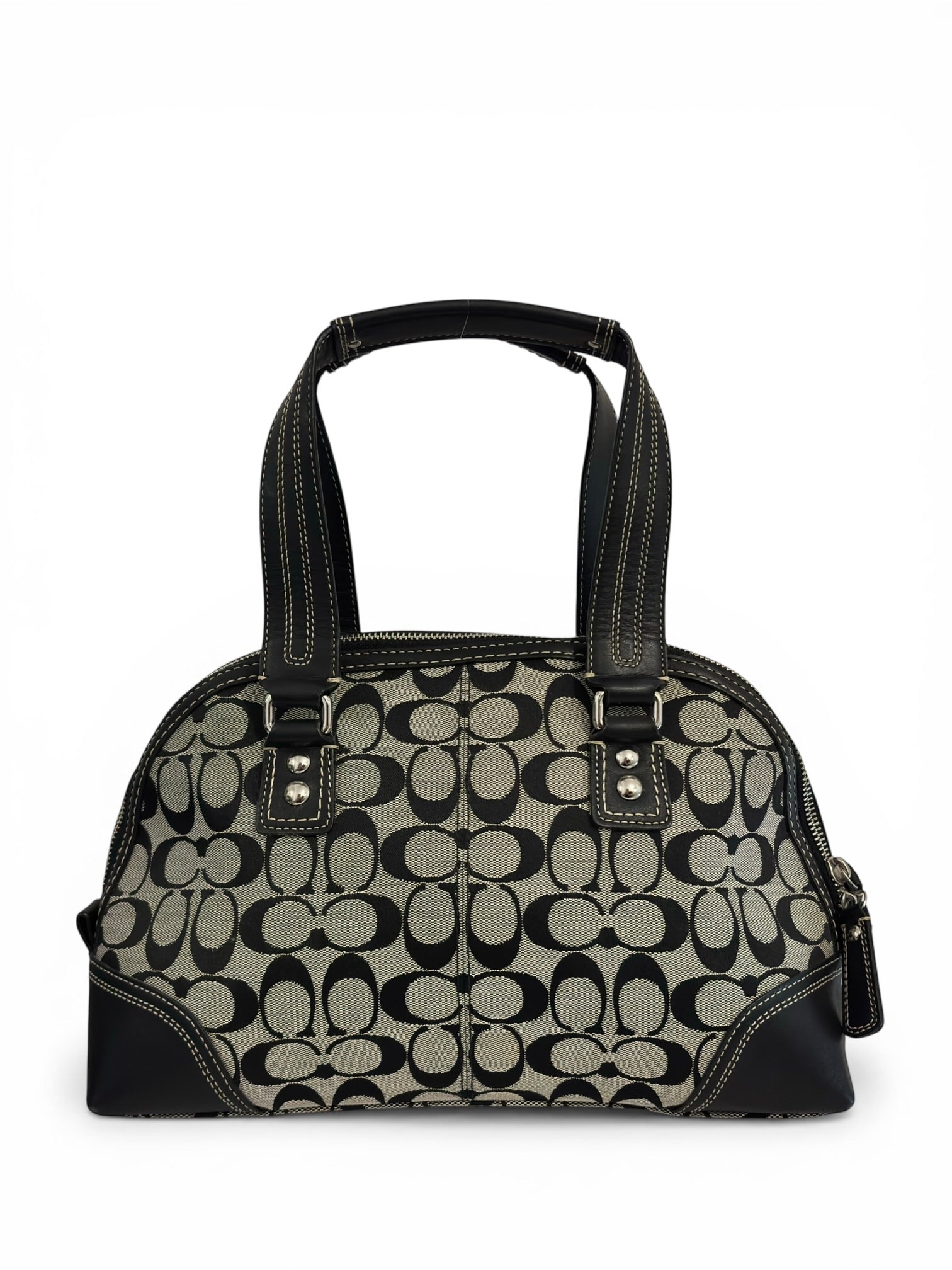 Coach Hampton Black & Grey Signature Turnlock Vintage Dome Shoulder Bag