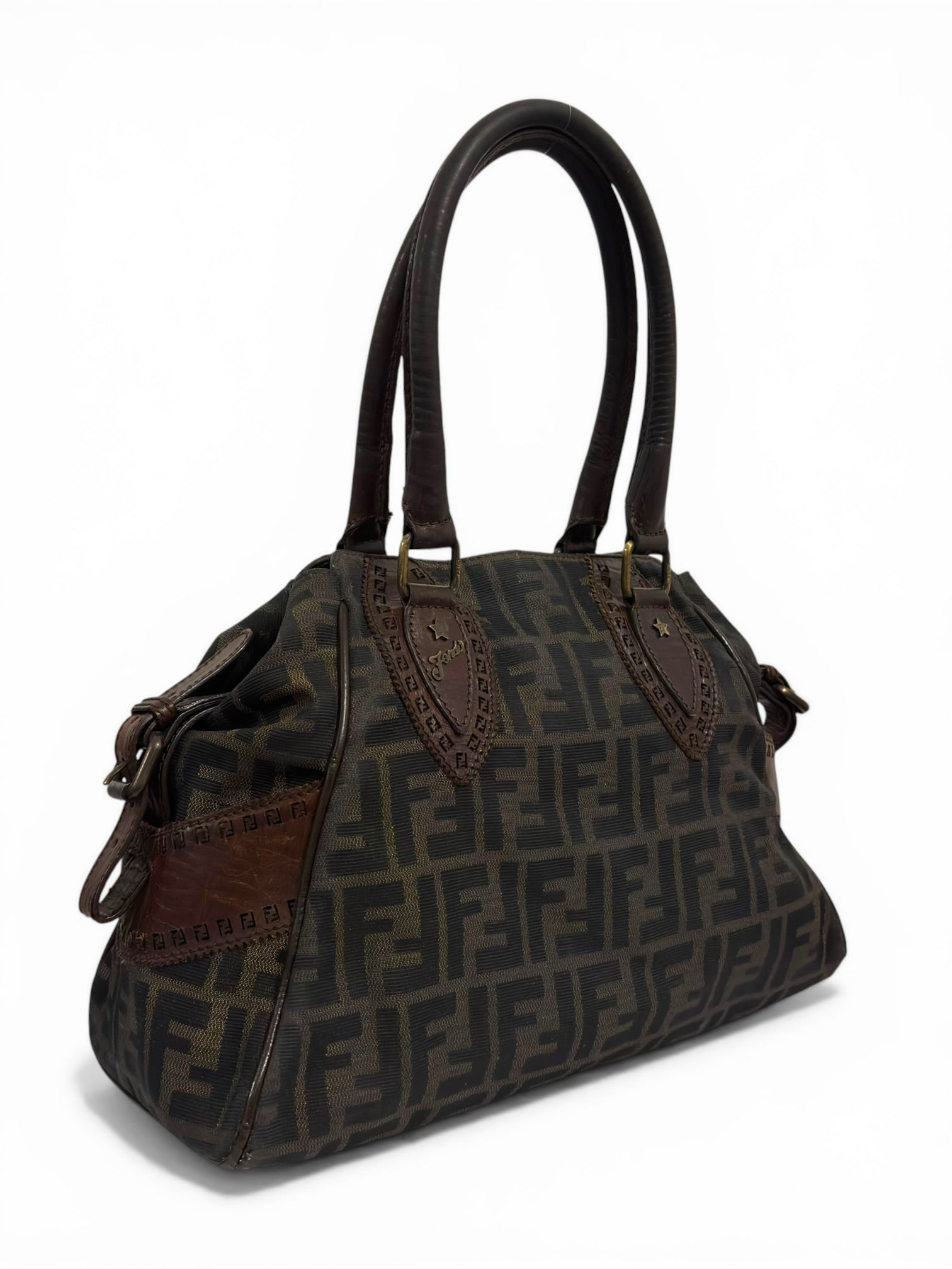 Fendi Brown Monogram Zucca Medium Du Jour
Etniko Canvas & Leather Tote Shoulder Bag