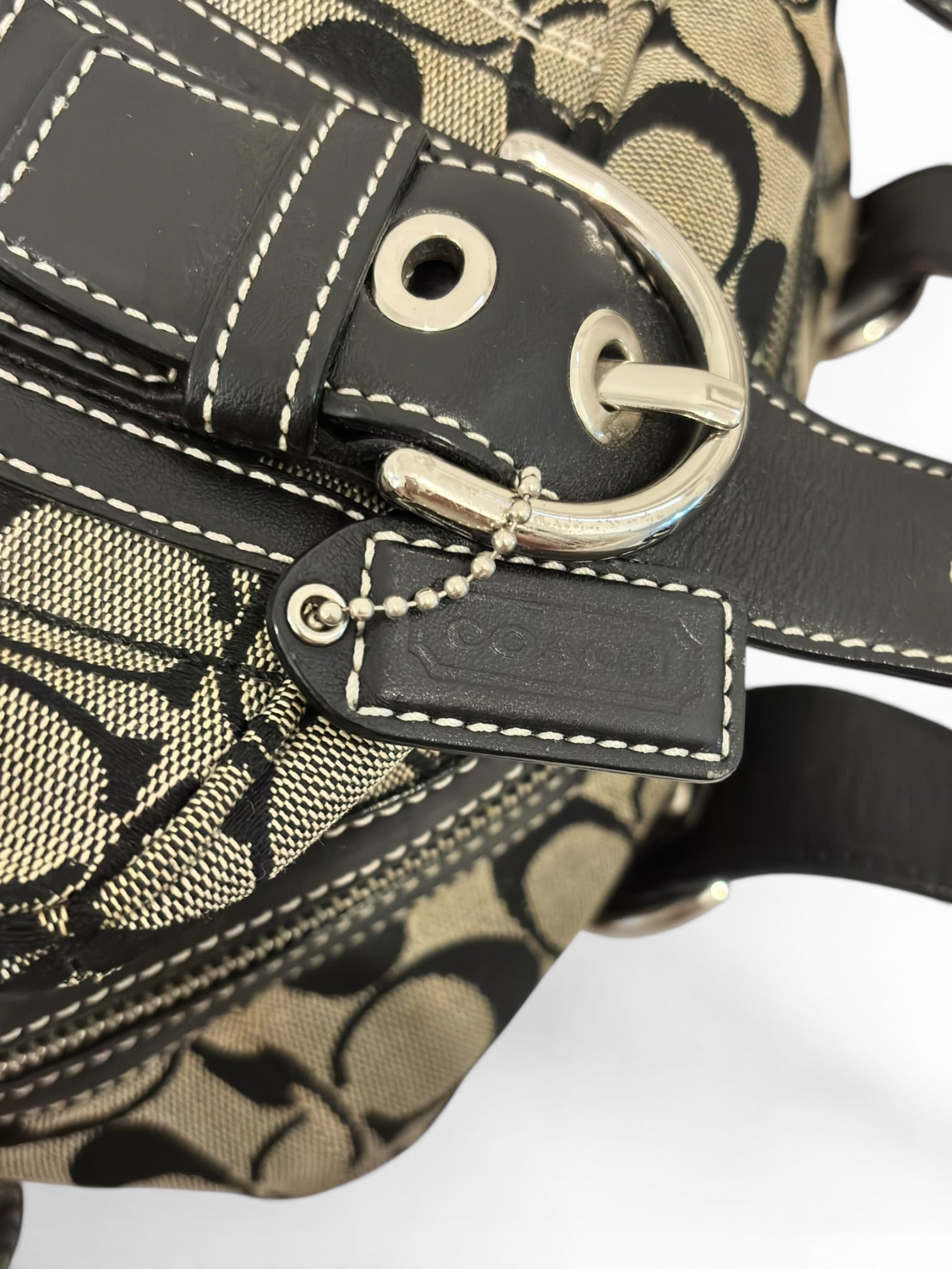 Coach Soho Black & Grey Signature Buckle Boston
Shoulder Bag