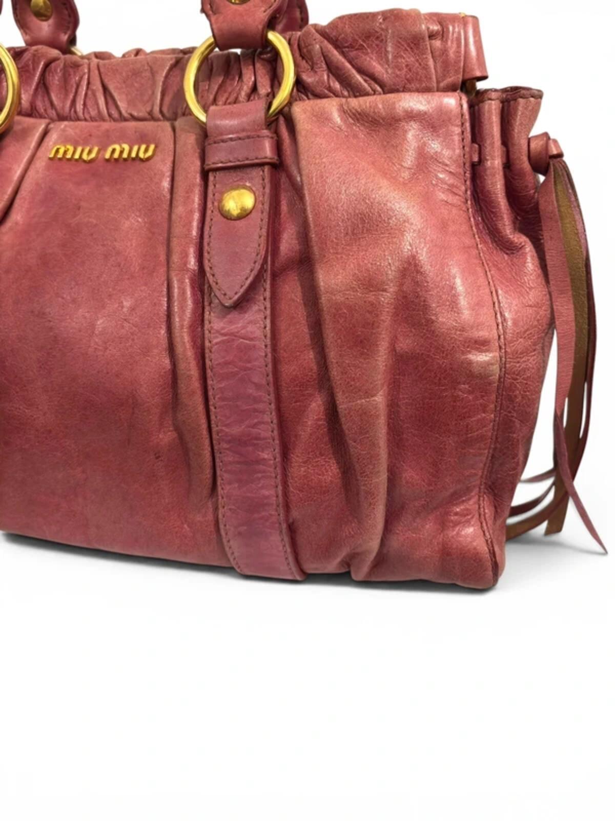 Miu Miu Pink Vitello Lux Leather 2 Way Gathered Vintage Tote Crossbody / Shoulder Bag