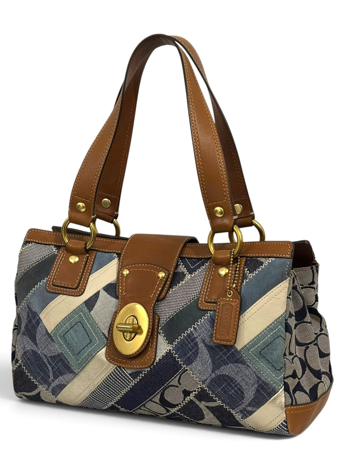 Vintage Coach Patchwork Bag 12216 Denim Turnlock Tote