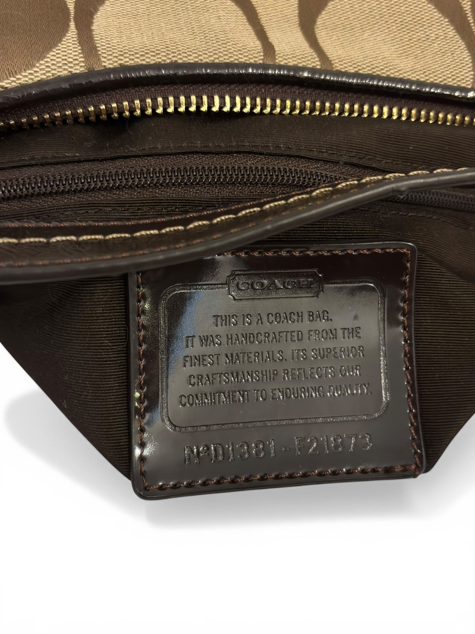 Coach Brown Beige Signature Stripe Canvas & Patent Leather Vintage 2000's Shoulder Bag