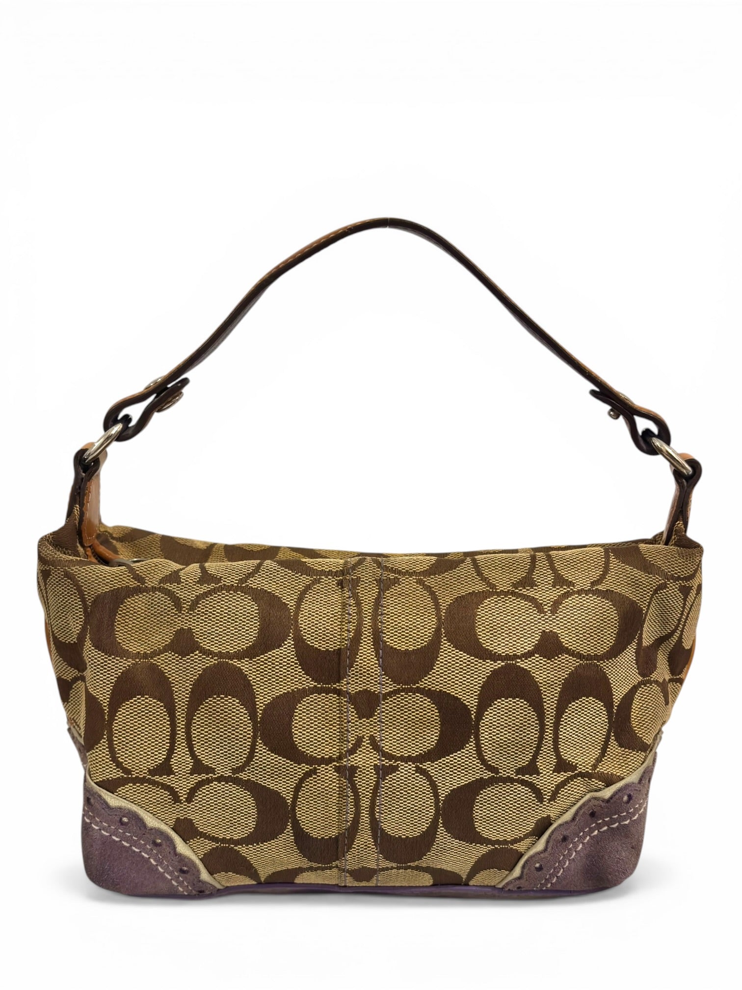 Coach Brown & Purple Suede Canvas & Leather
Baguette Shoulder Bag