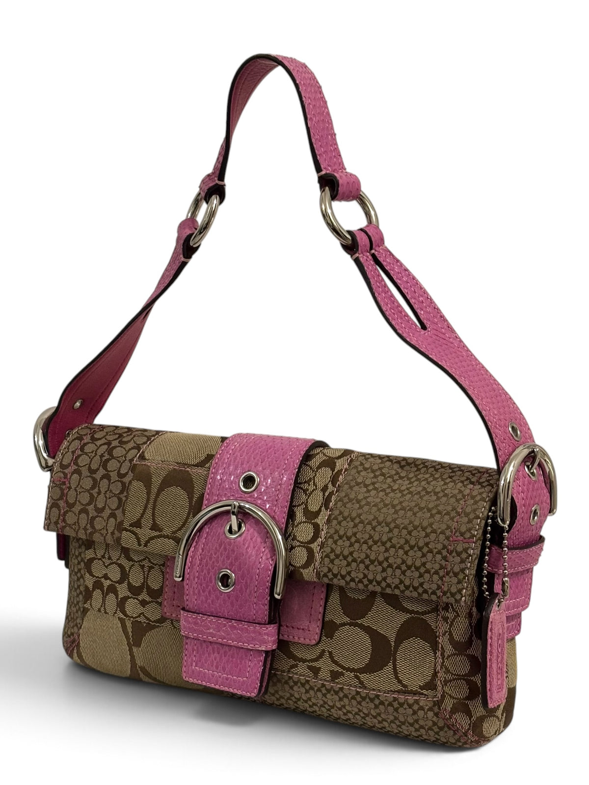 Vintage Coach 3689 Soho Patchwork Shoulder Bag Pink Python Trim