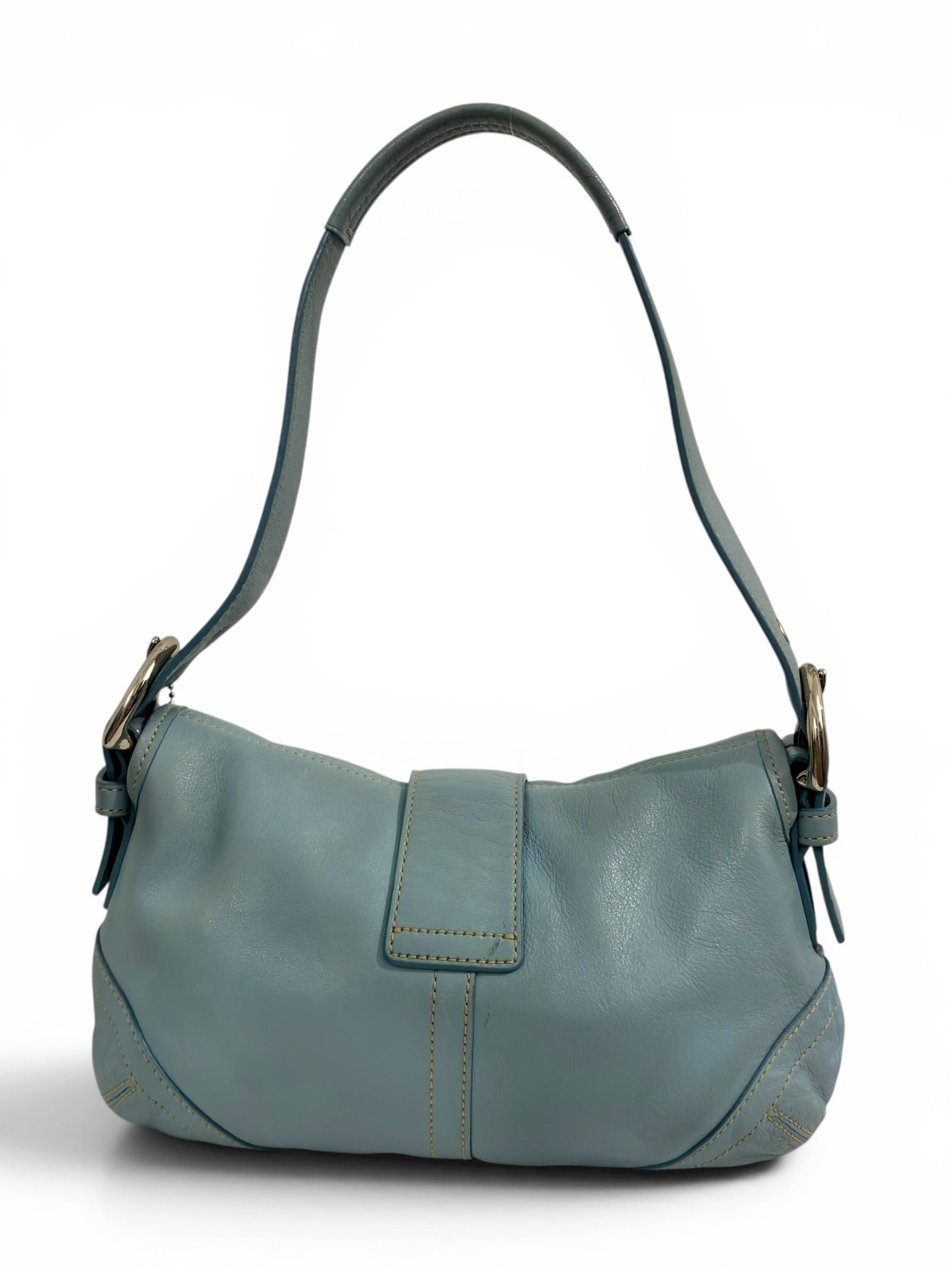 Coach Baby / Sky Blue Soft Leather Soho Buckle
Flap Vintage Hobo Shoulder Bag