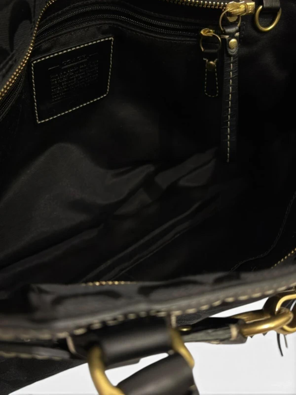 Coach Large Black Hampton Canvas & Leather Clip Tassel Belted Tote Shoulder Bag