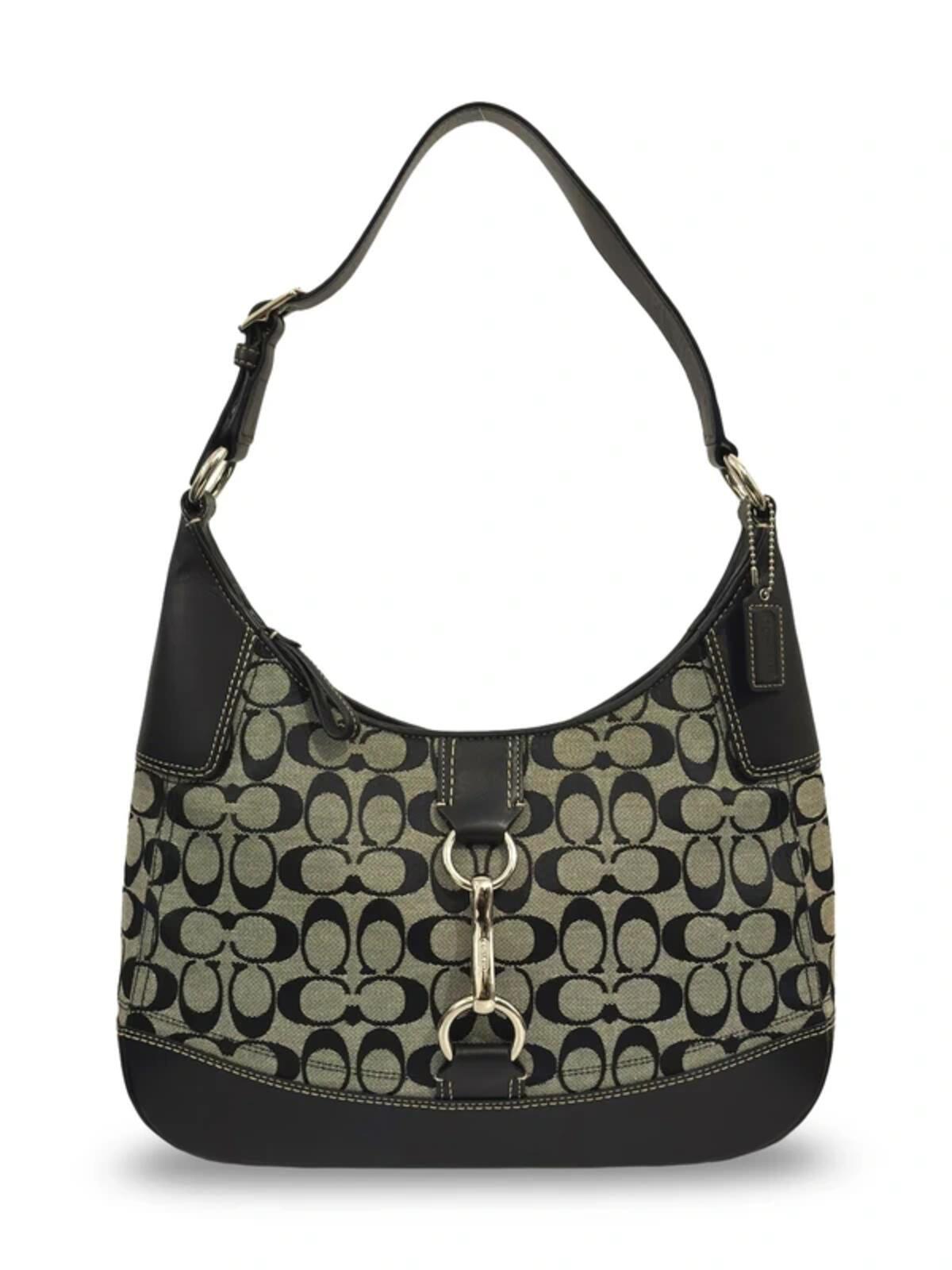 Coach Hamptons Black / Grey Canvas & Leather Clip Vintage Hobo Shoulder Bag