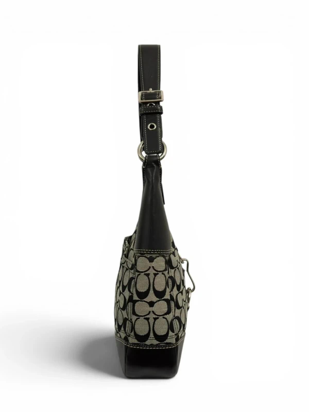 Coach Hamptons Black / Grey Canvas & Leather Clip Vintage Hobo Shoulder Bag