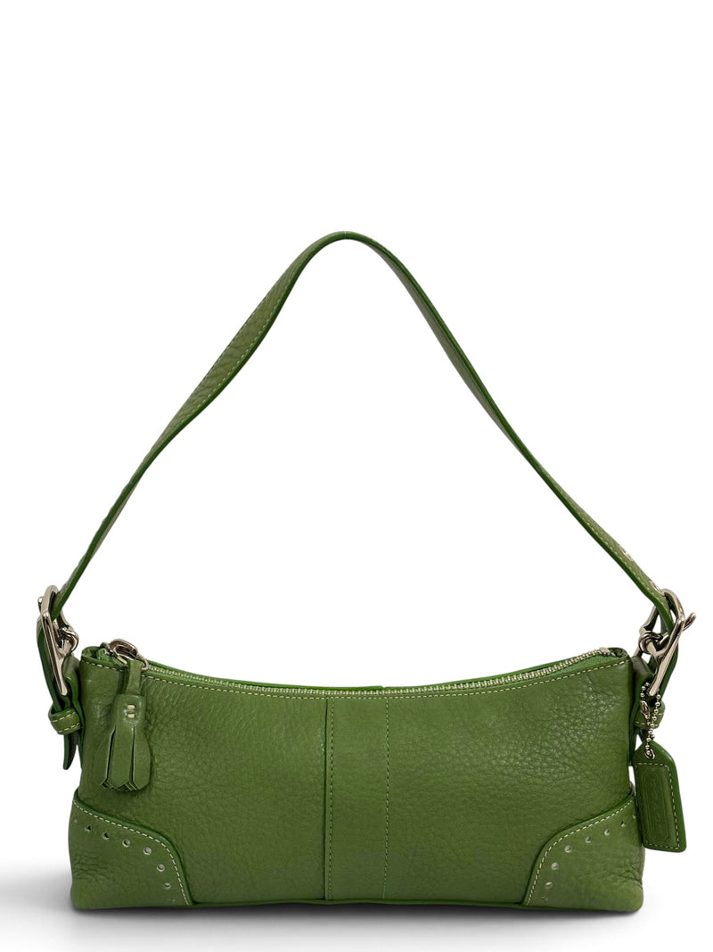 Vintage Coach Demi Baguette Bag 5052 In Rare Green Pebbled Leather