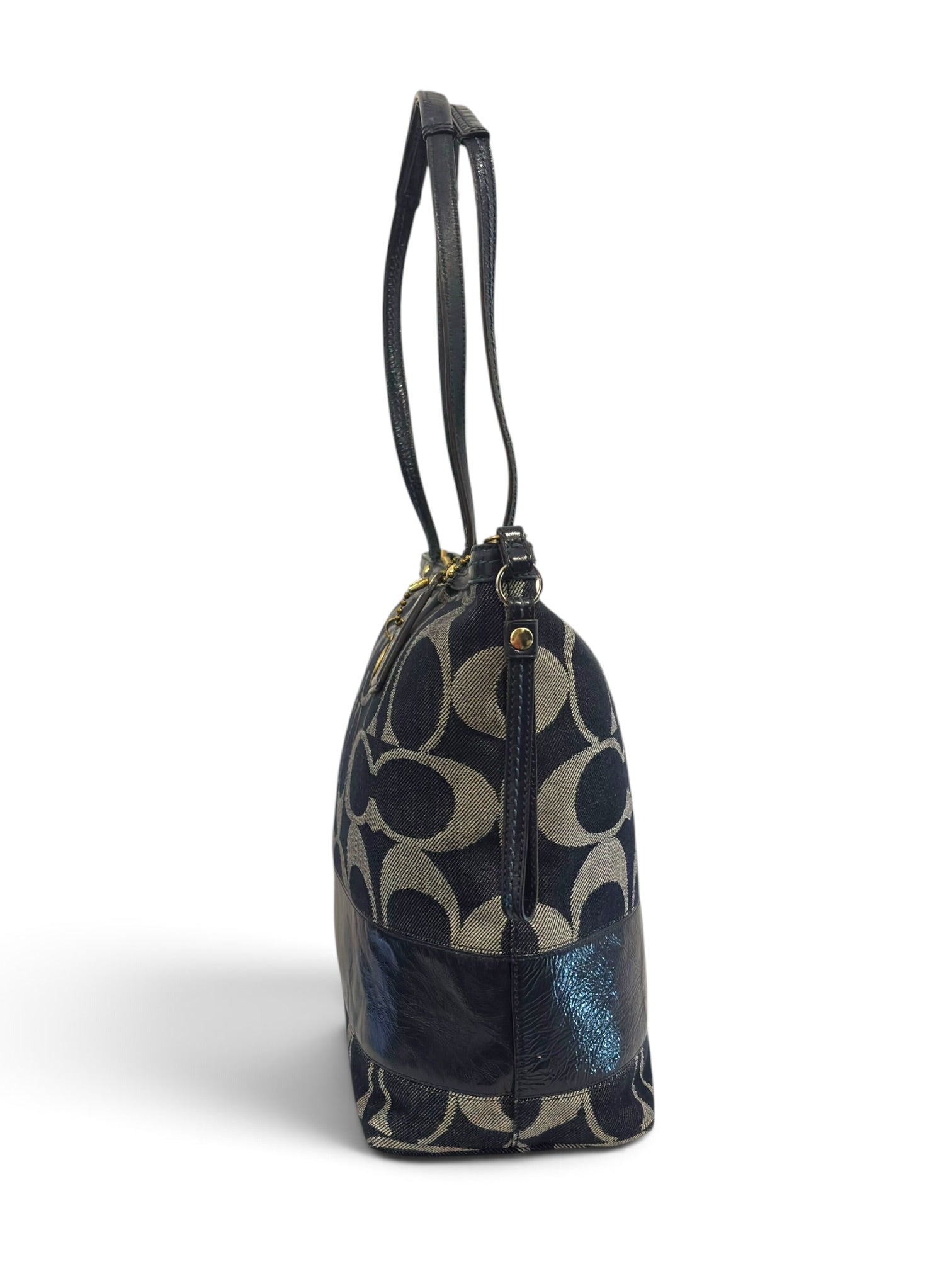 Vintage Coach Denim Bag Navy Blue Signature
Canvas Leather Shoulder Tote C0867-12547