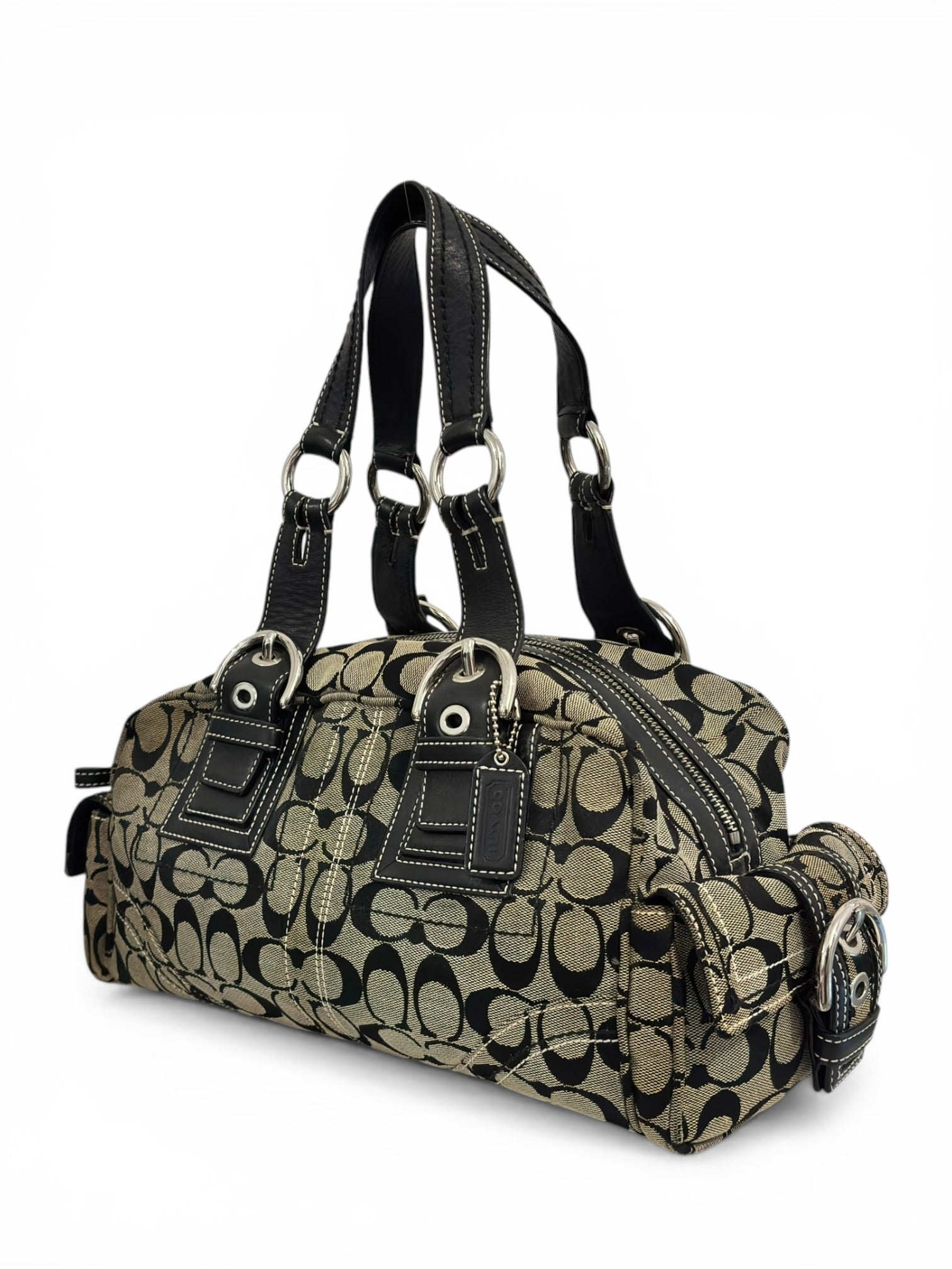 Coach Soho Black & Grey Signature Buckle Boston
Shoulder Bag