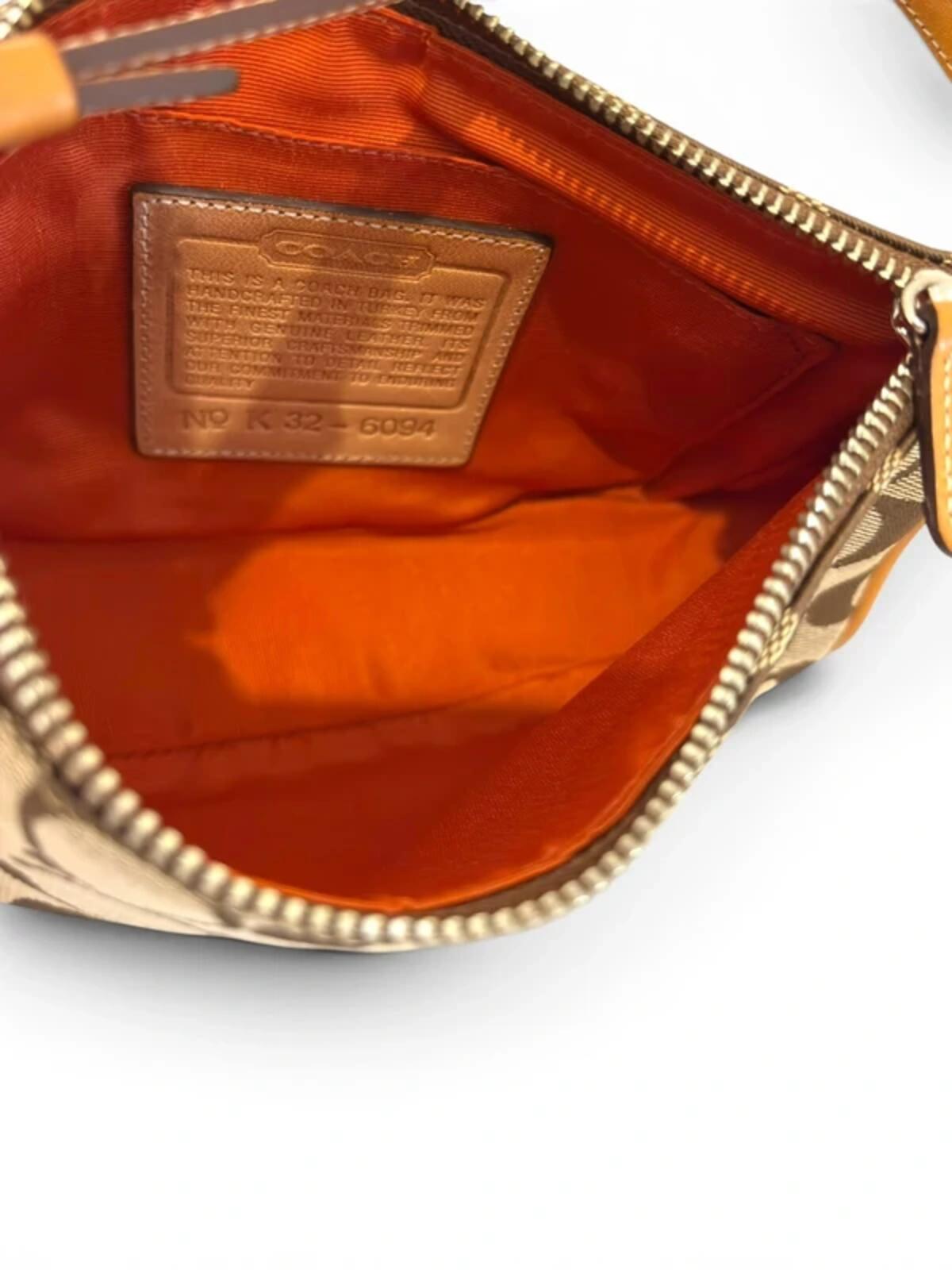 Coach Brown Mini ‘Demi’ Signature Canvas & Leather Pochette Vintage Shoulder Bag