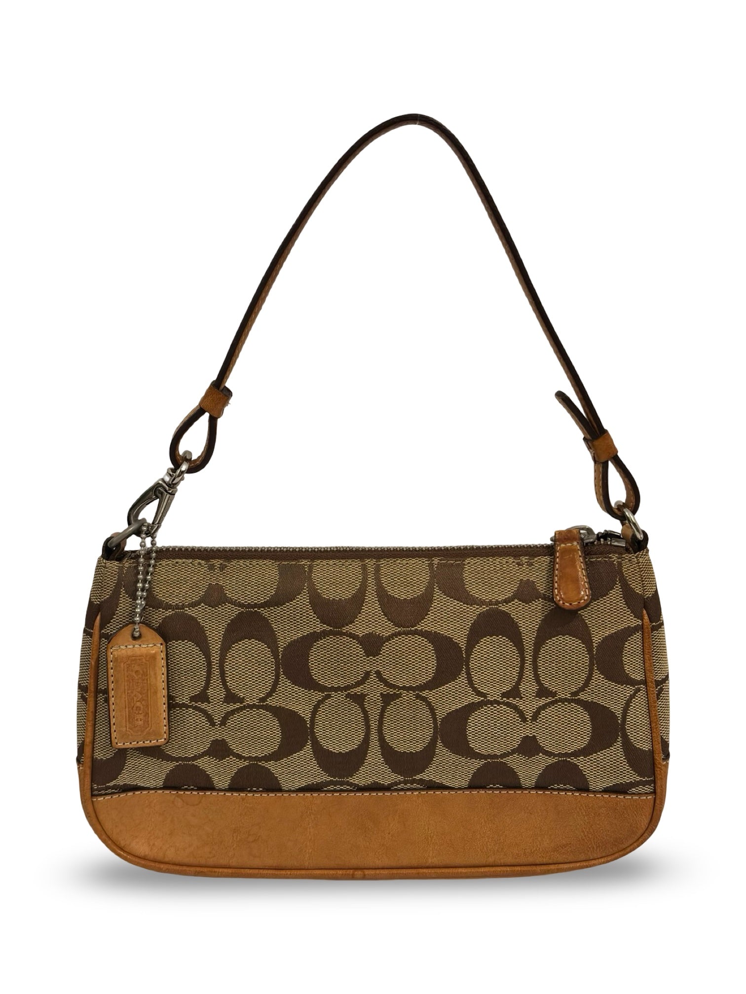 Coach Brown Mini ‘Demi’ Signature Canvas & Leather Pochette Vintage Shoulder Bag