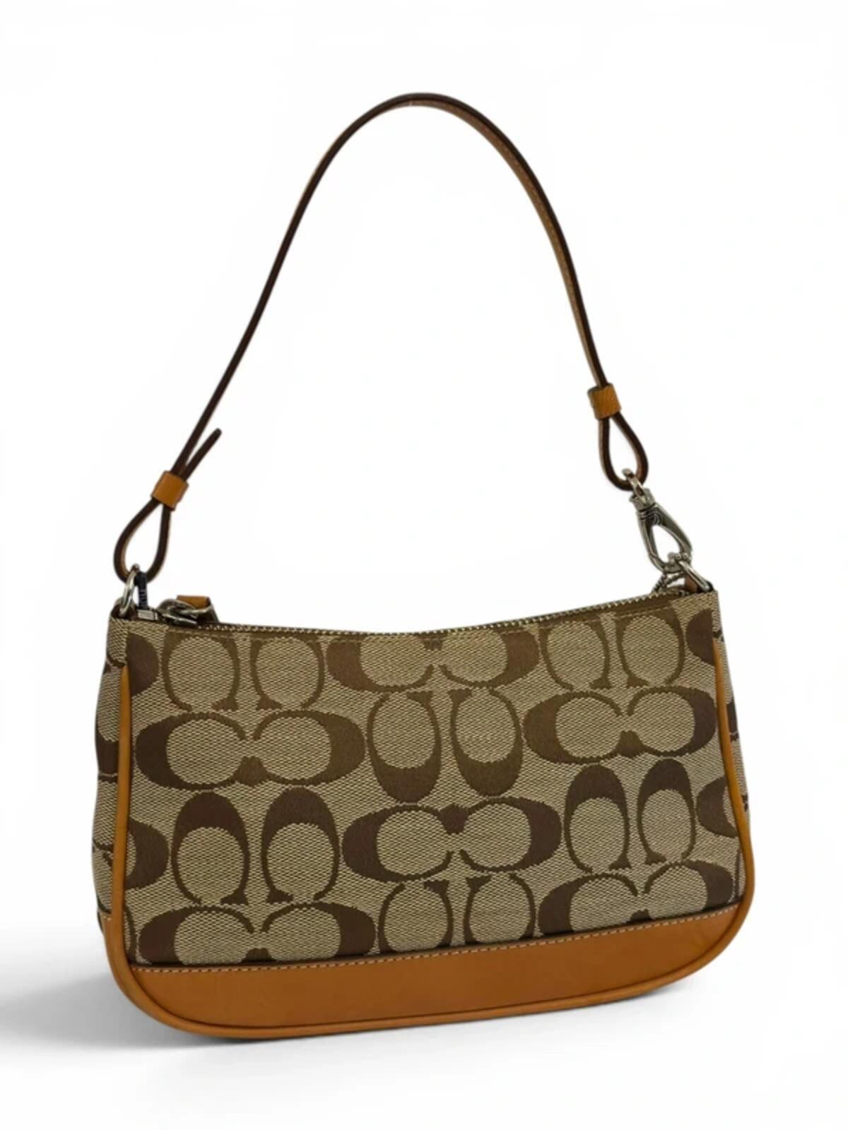 Coach Brown Mini ‘Demi’ Signature Canvas & Leather Pochette Vintage Shoulder Bag