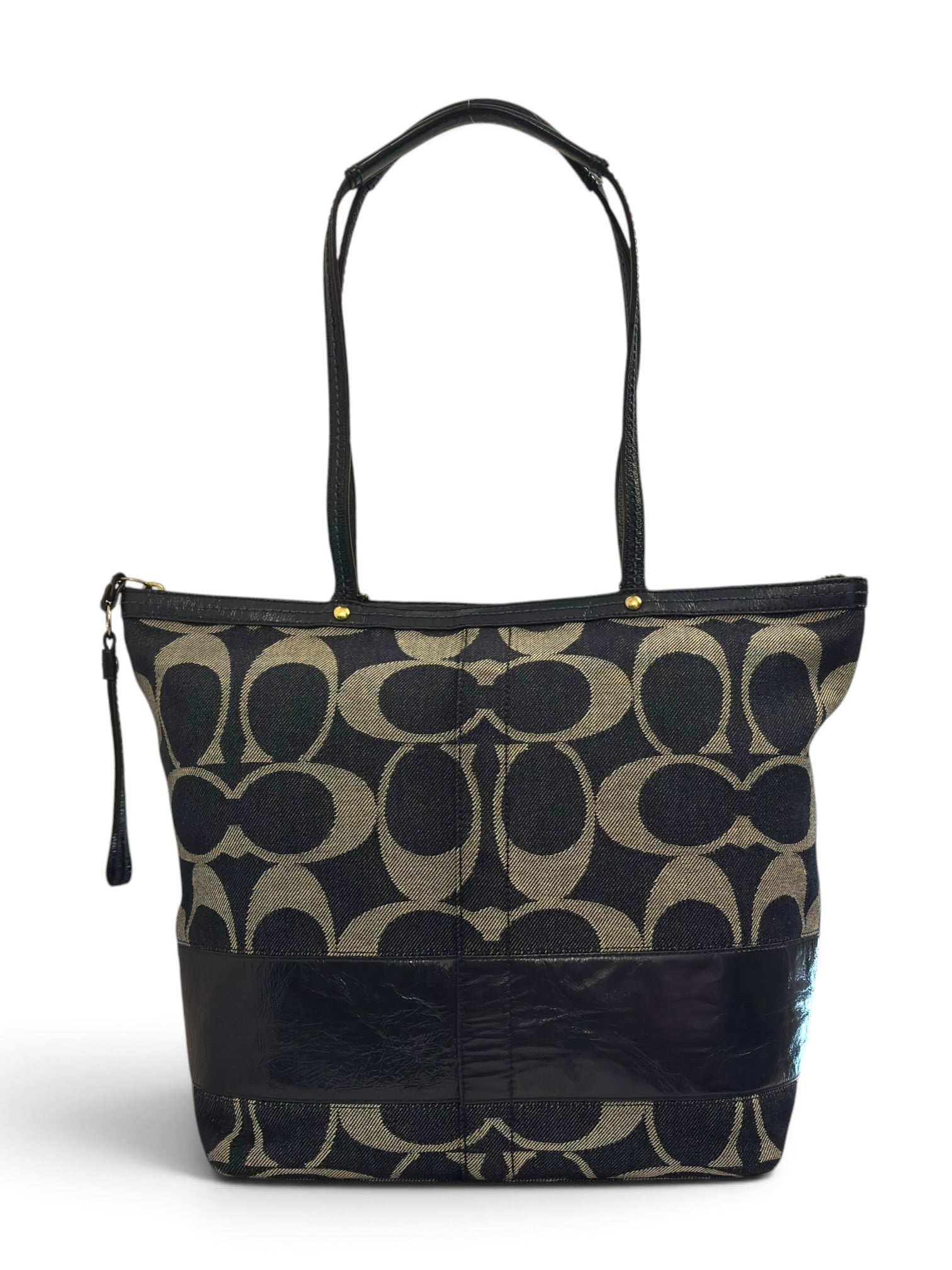 Vintage Coach Denim Bag Navy Blue Signature
Canvas Leather Shoulder Tote C0867-12547