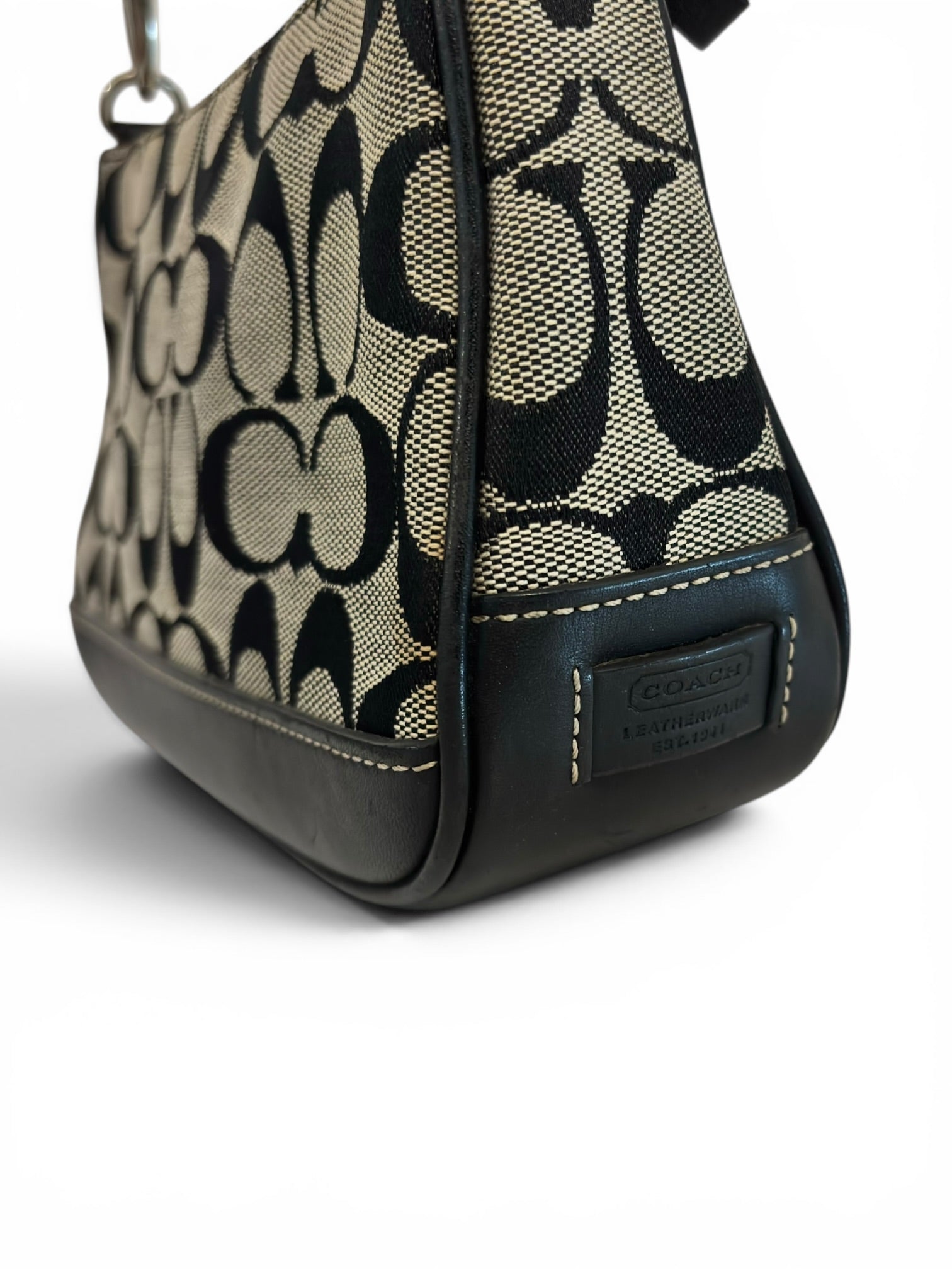 Coach Demi Signature Black / Grey Mini Canvas & leather Vintage Shoulder Bag
