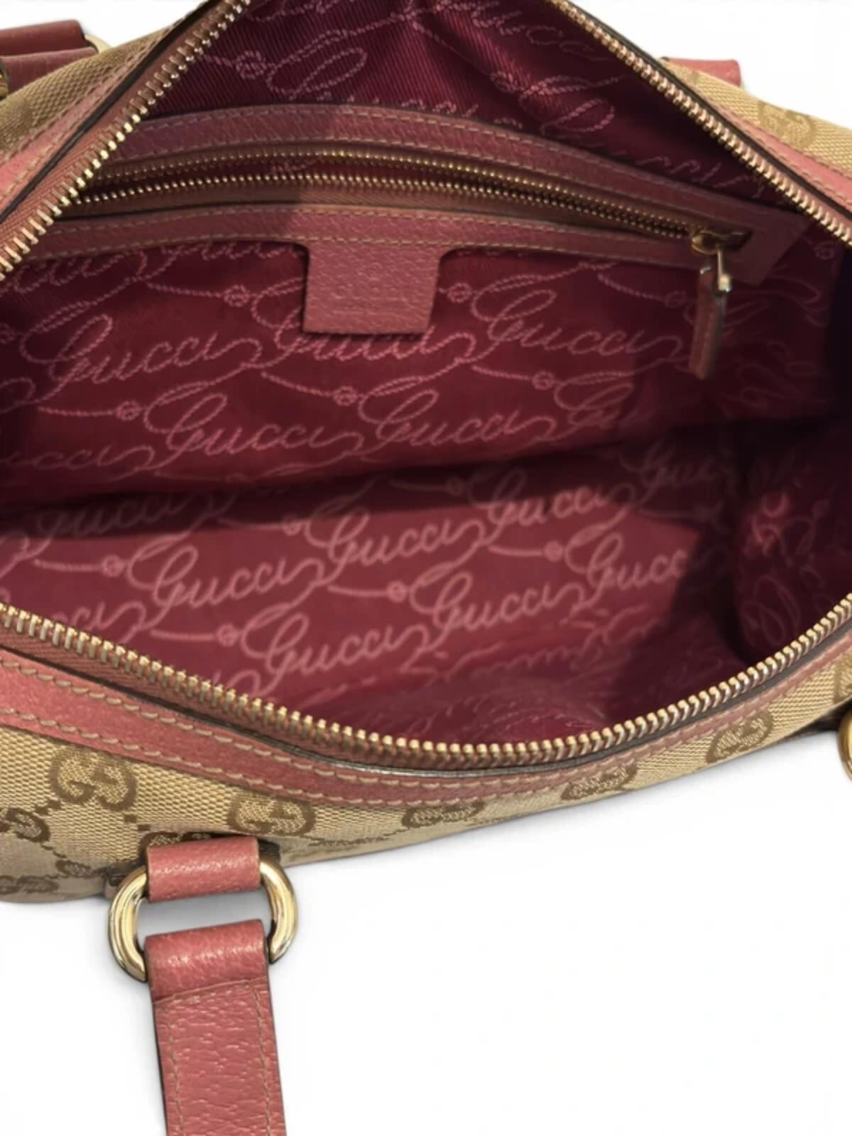 Gucci GG Brown / Beige & Pink Charmy Boston Canvas & Leather Vintage Shoulder Bag