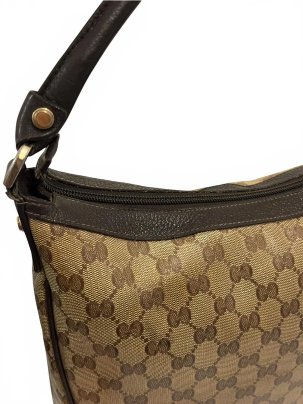 Gucci GG Abbey Crystal Brown & Beige Coated Canvas & Leather Vintage Shoulder Bag