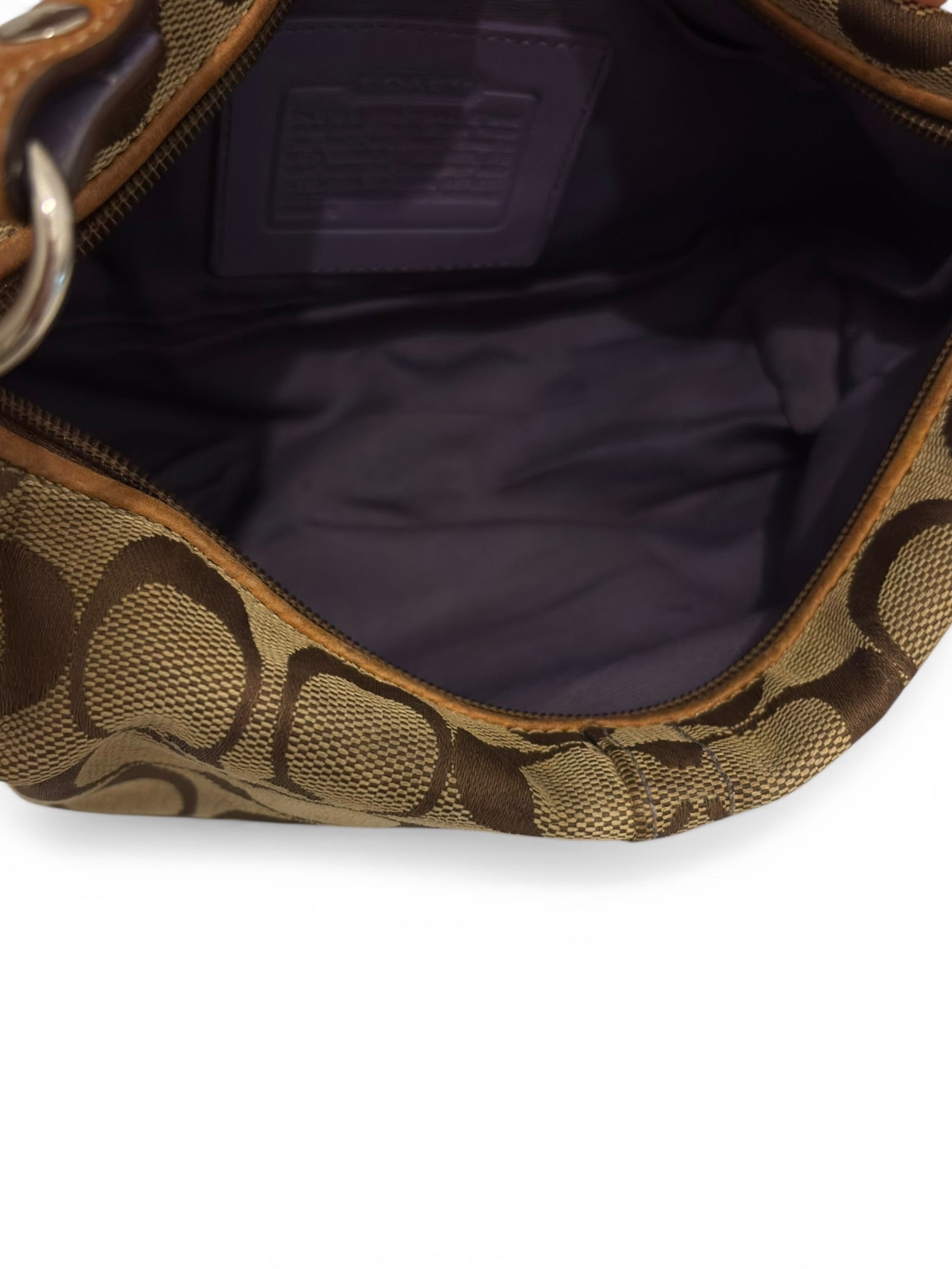 Coach Brown & Purple Suede Canvas & Leather
Baguette Shoulder Bag