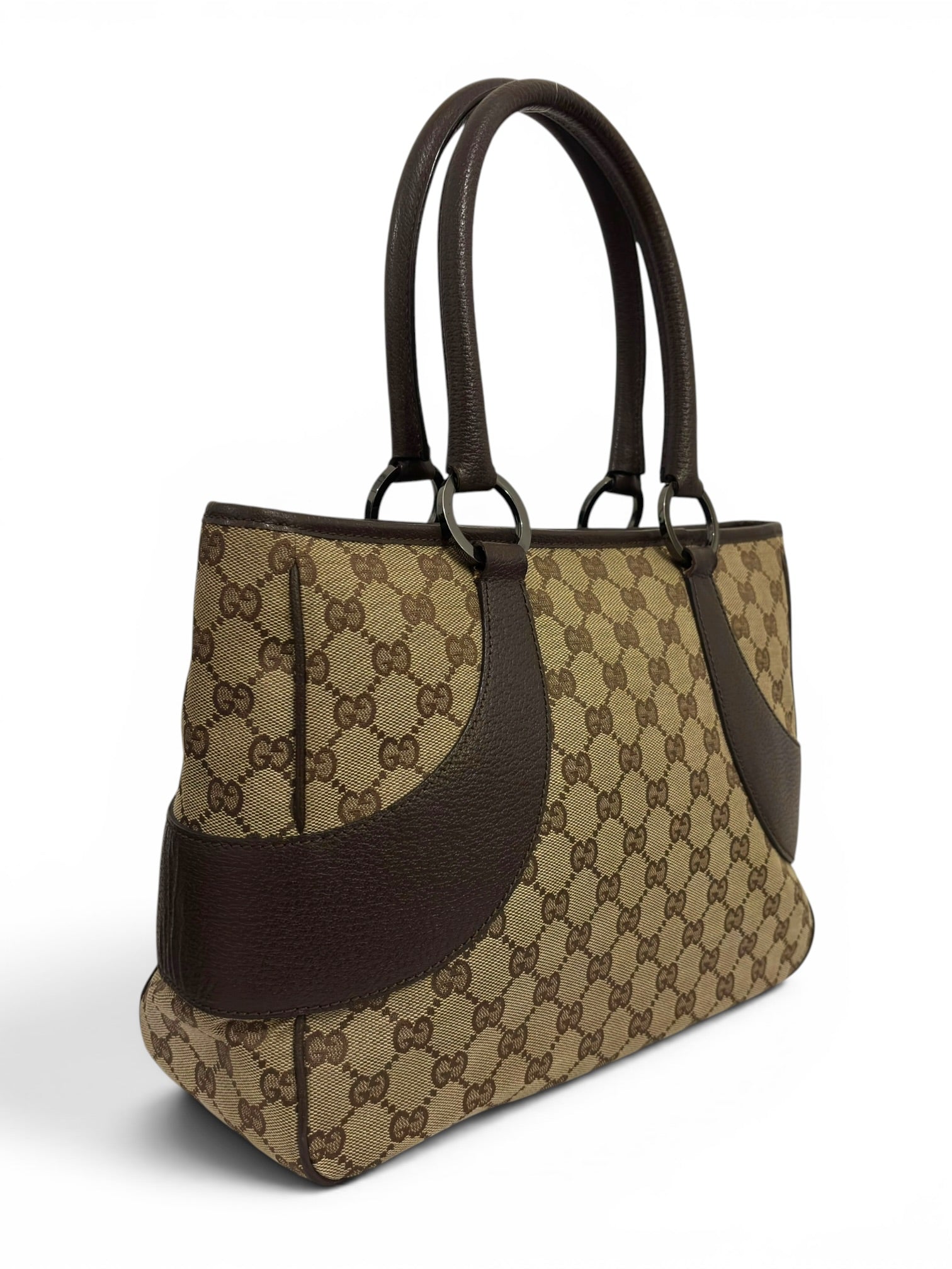 Gucci GG Large Tote Brown / Beige Canvas & Leather Shopping Tote Vintage 002214 Shoulder
Bag