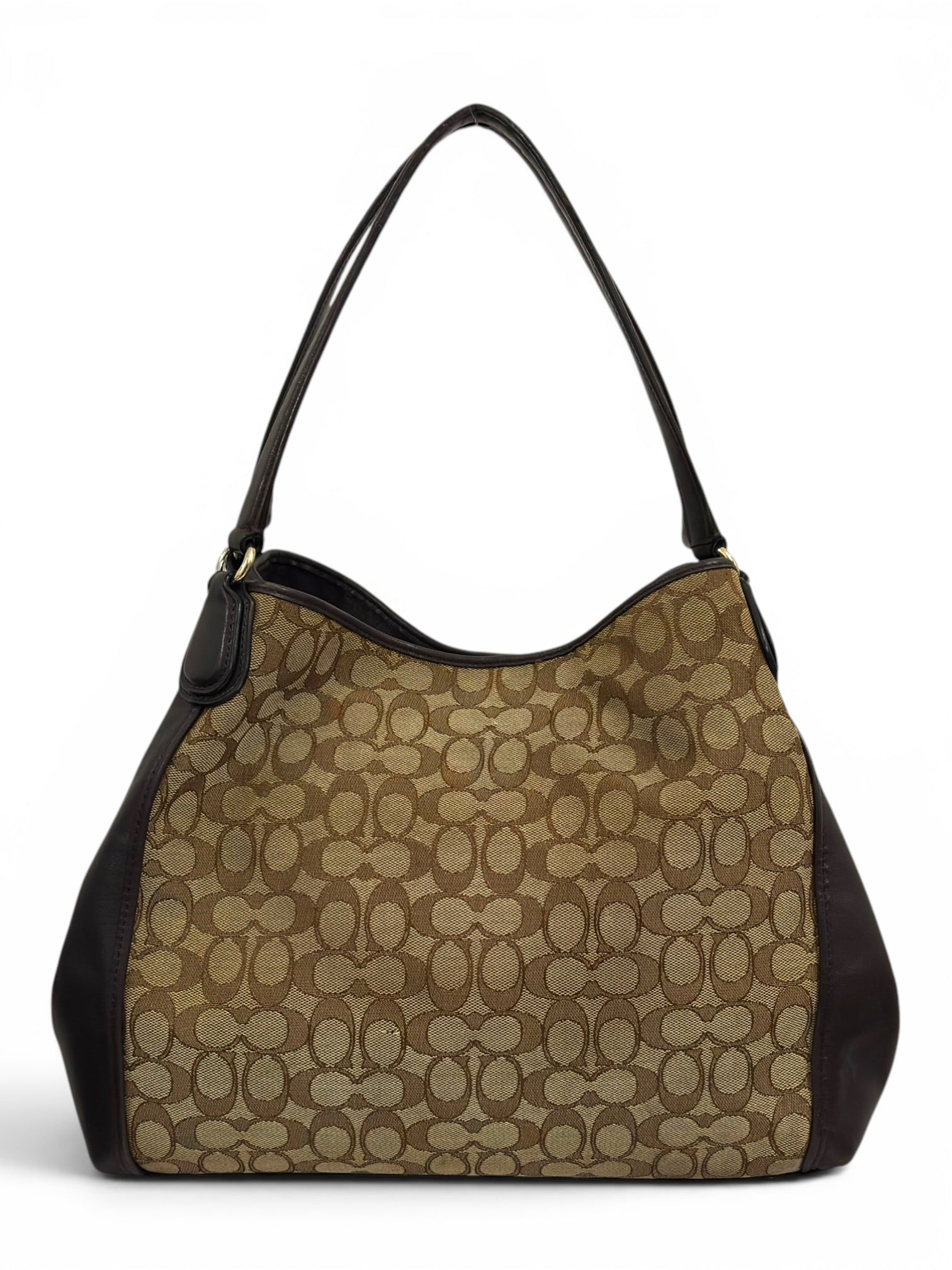 Coach Edie 31 Brown / Khaki Signature Canvas & Leather Large Vintage Hobo Shoulder Bag