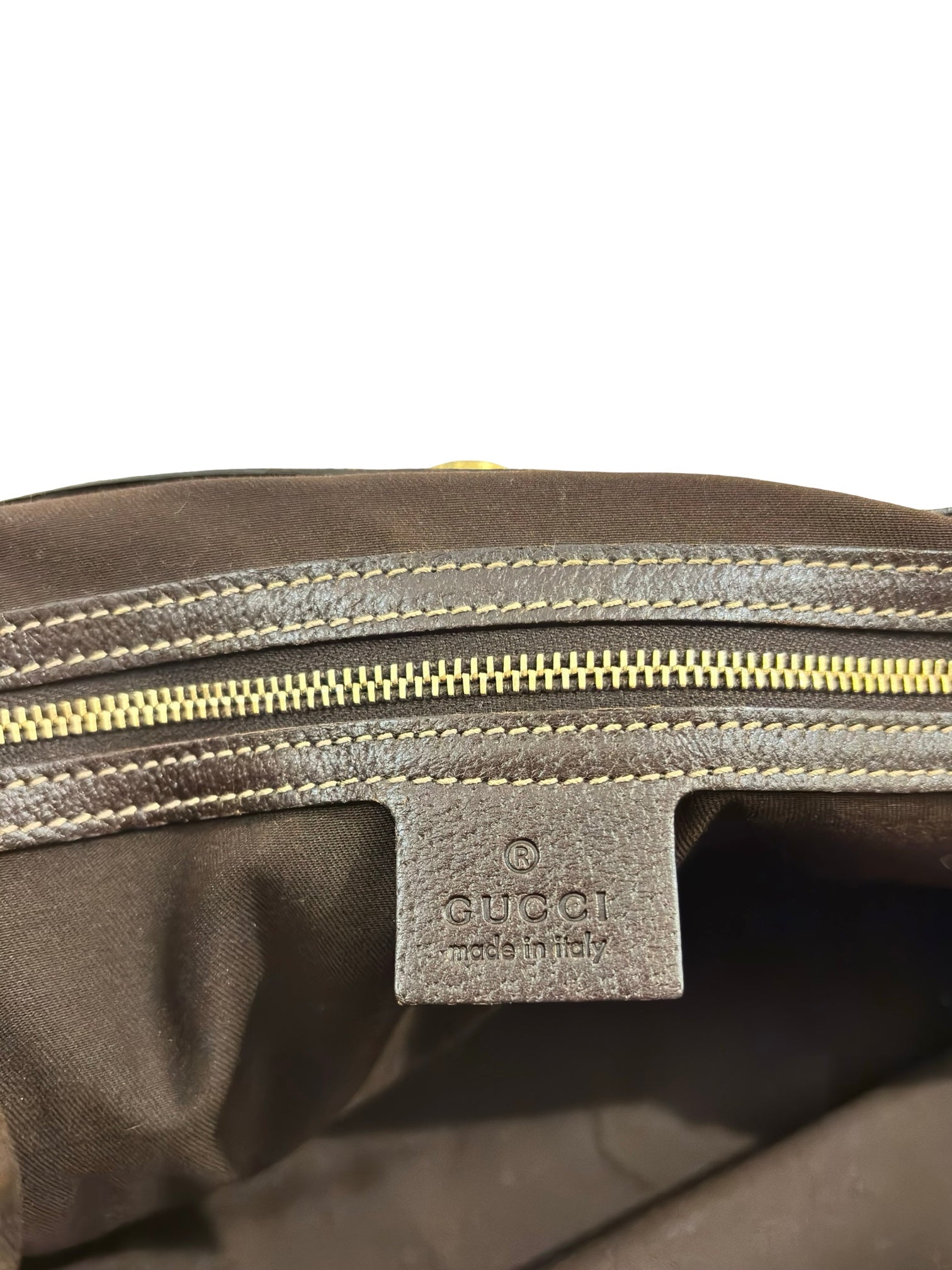 Gucci Brown / Beige Canvas & Leather Charmy Vintage Tote Shoulder Bag